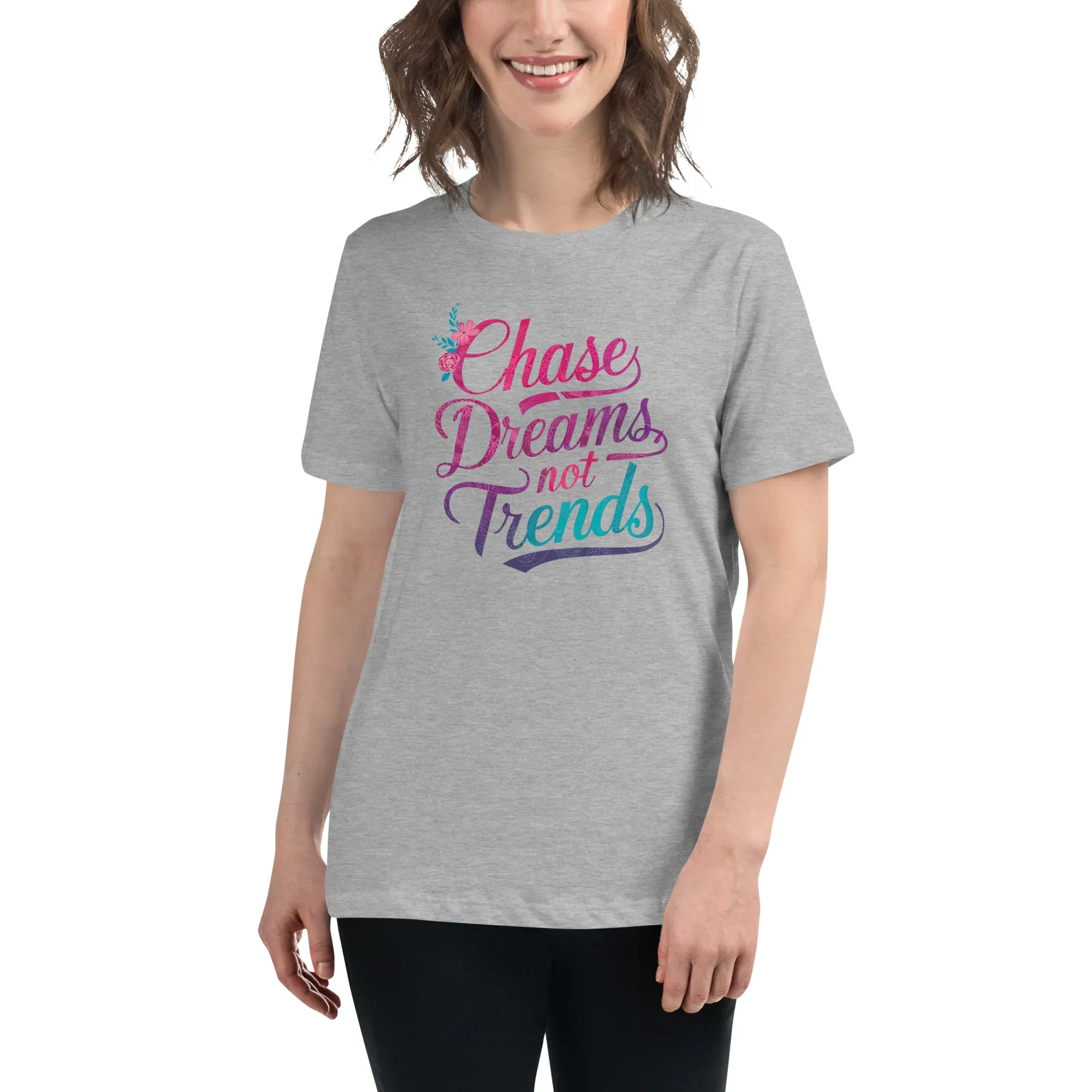 Women's Relaxed T-Shirt | Chase Dreams Not Trends Athletic Heather Women's t-shirt AwRans Clothing womens-relaxed-t-shirt-athletic-heather-front-67a40e003517f