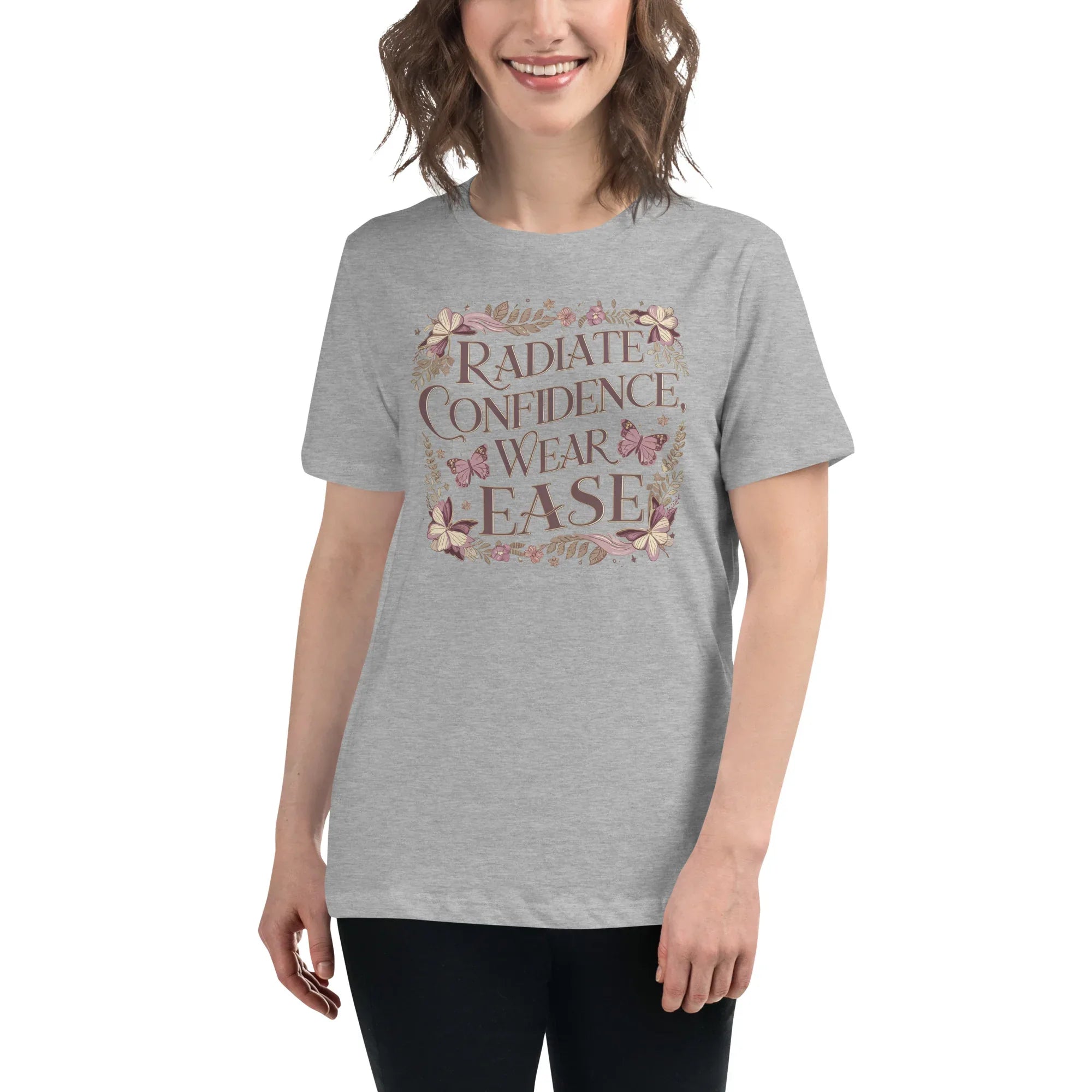 Women's Relaxed T-Shirt | Radiate Confidence Ease Athletic Heather Women's t-shirt AwRans Clothing womens-relaxed-t-shirt-athletic-heather-front-67a40ed879c39