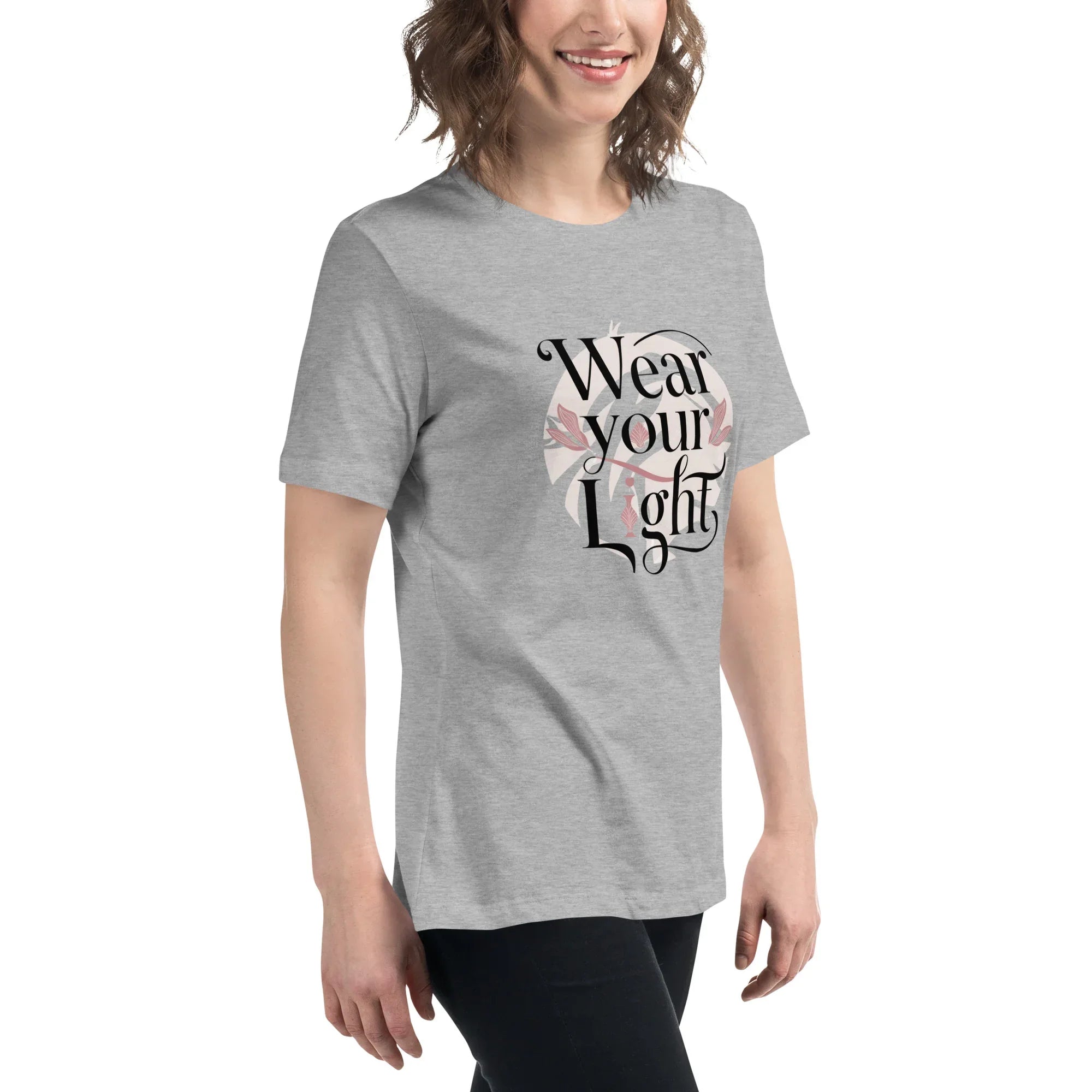 Women's Relaxed T-Shirt | Wear Your Light Women's t-shirt AwRans Clothing womens-relaxed-t-shirt-athletic-heather-right-front-67a40a273a067