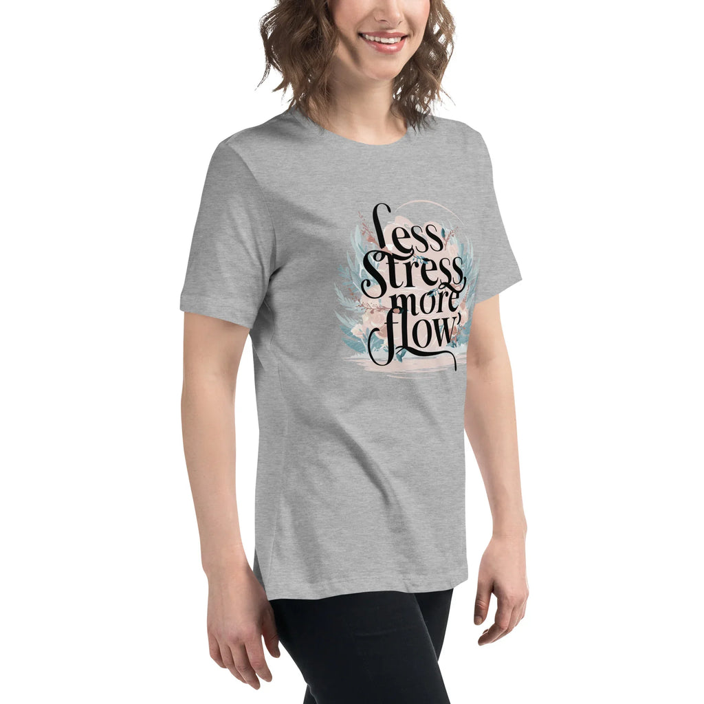 Women's Relaxed T-Shirt | Less Stress More Flow Women's t-shirt AwRans Clothing womens-relaxed-t-shirt-athletic-heather-right-front-67a40a8b20443