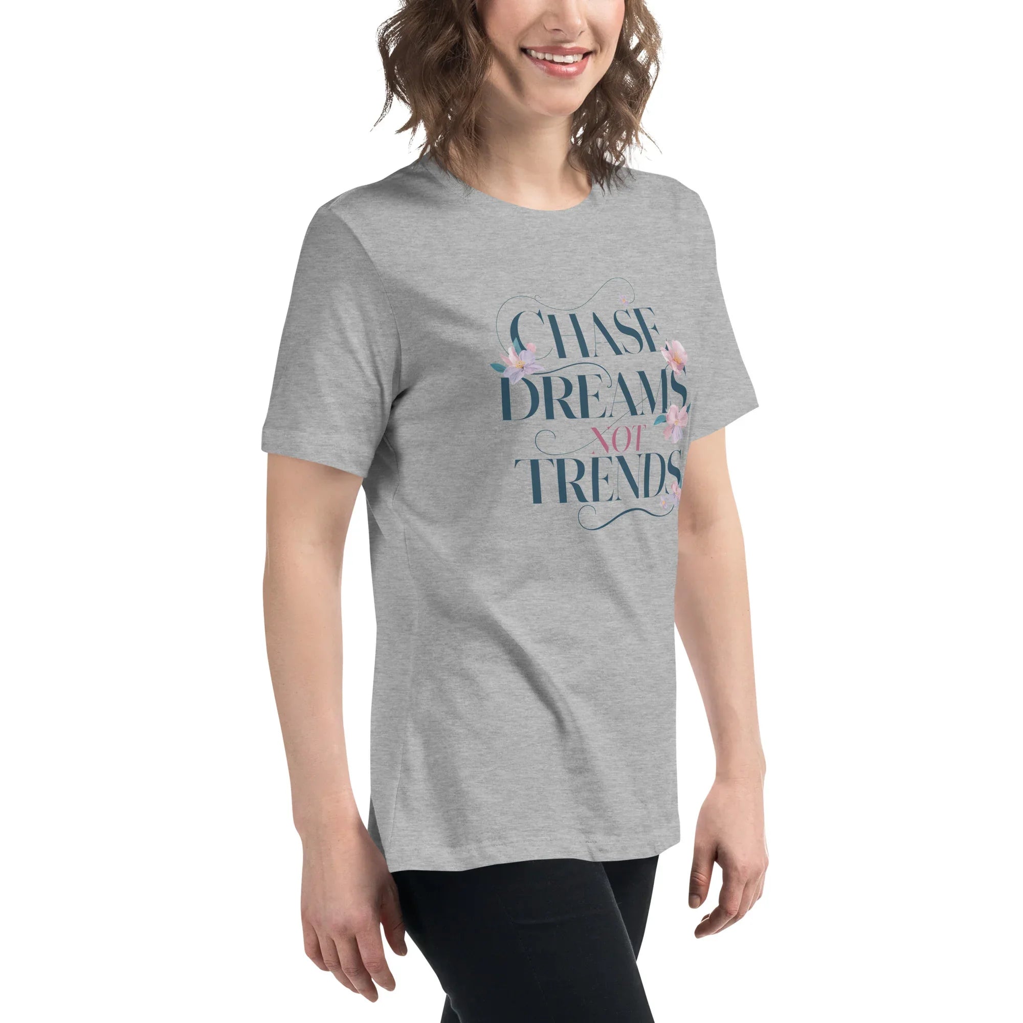 Women's Relaxed T-Shirt | Chase Dreams Not Trends Women's t-shirt AwRans Clothing womens-relaxed-t-shirt-athletic-heather-right-front-67a40bf5e8676