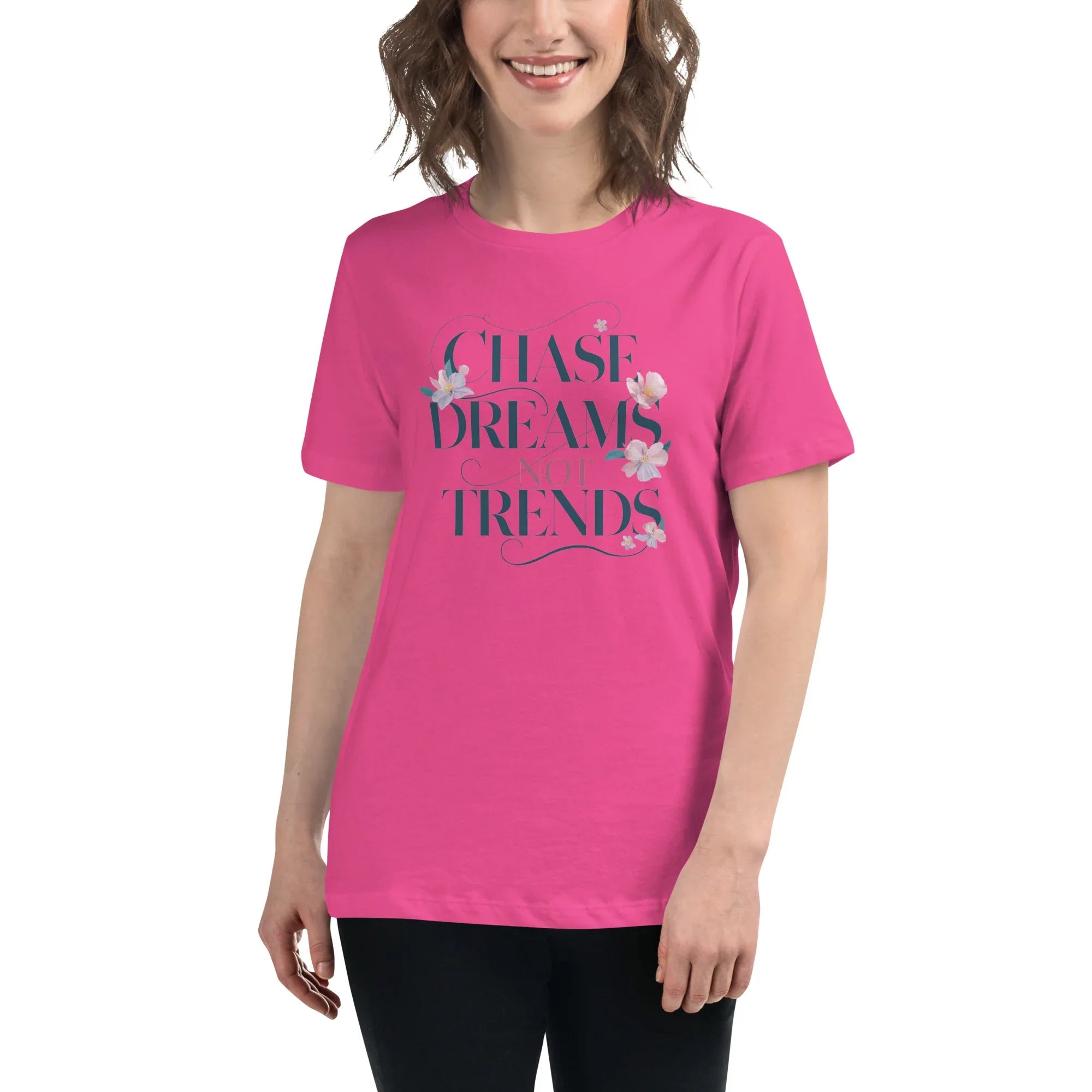 Women's Relaxed T-Shirt | Chase Dreams Not Trends Berry Women's t-shirt AwRans Clothing womens-relaxed-t-shirt-berry-front-67a40bf5c5f59