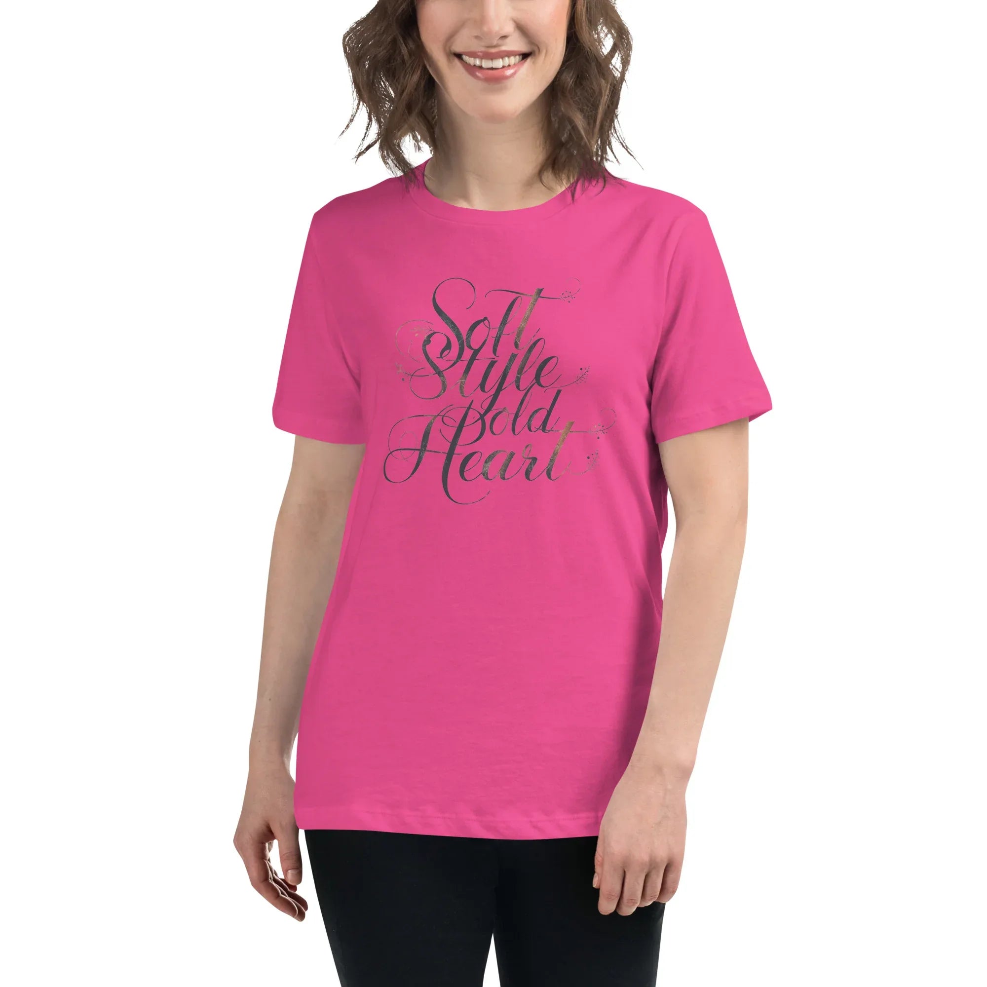 Women's Relaxed T-Shirt | Soft Style Heart Berry Women's t-shirt AwRans Clothing womens-relaxed-t-shirt-berry-front-67a40d0364364
