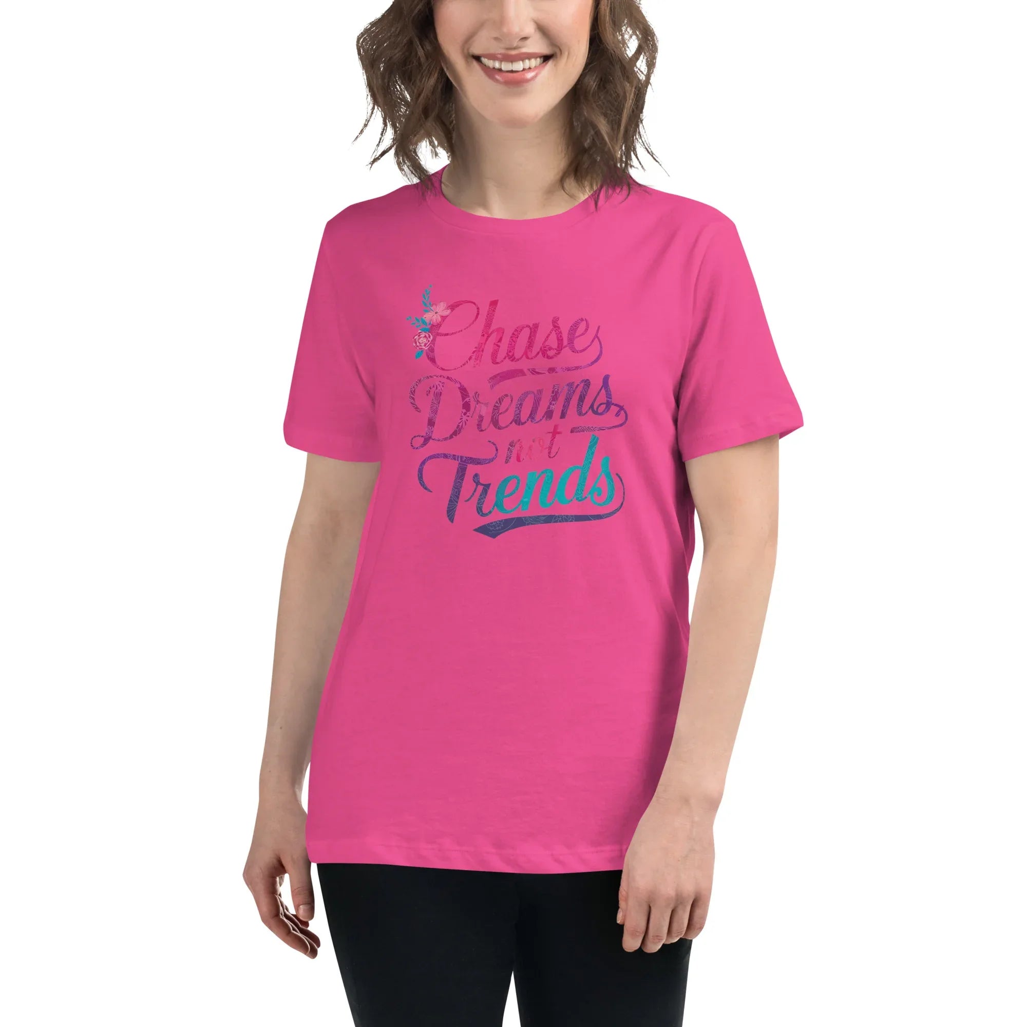 Women's Relaxed T-Shirt | Chase Dreams Not Trends Berry Women's t-shirt AwRans Clothing womens-relaxed-t-shirt-berry-front-67a40e0014145