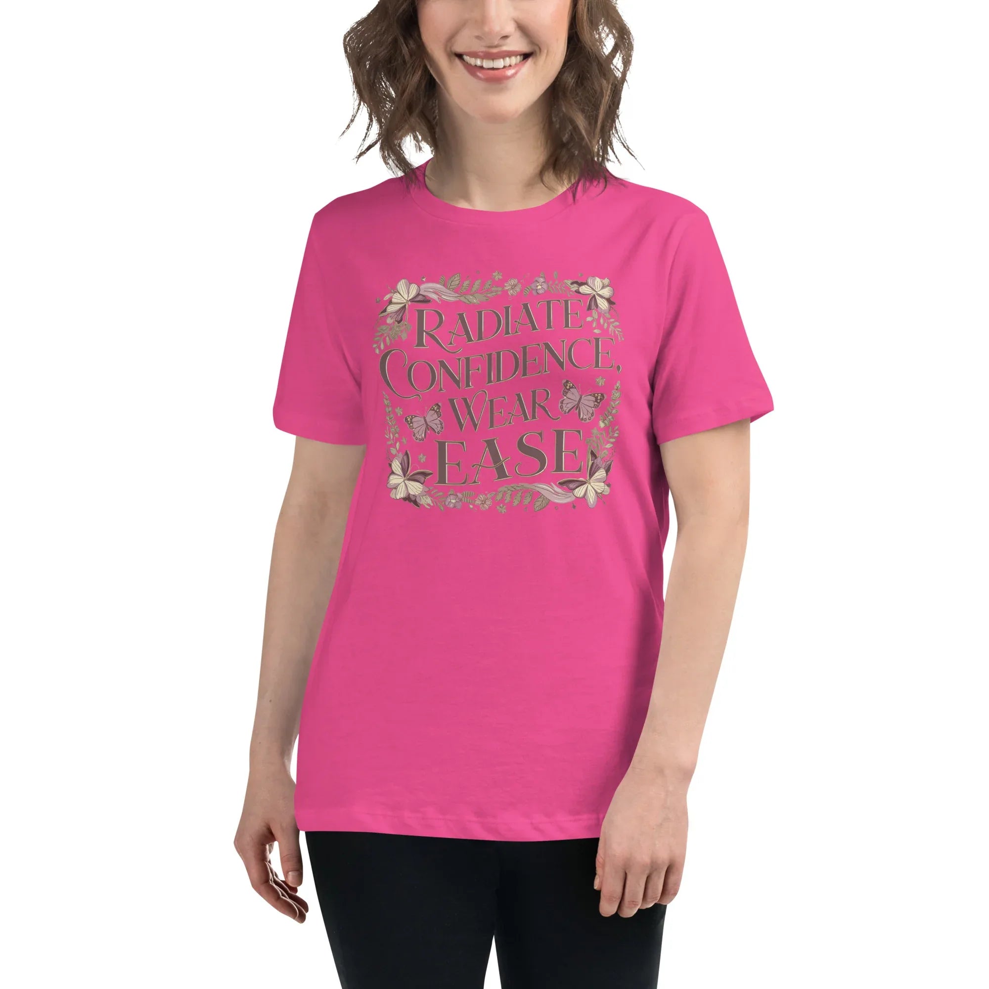 Women's Relaxed T-Shirt | Radiate Confidence Ease Berry Women's t-shirt AwRans Clothing womens-relaxed-t-shirt-berry-front-67a40ed85b810