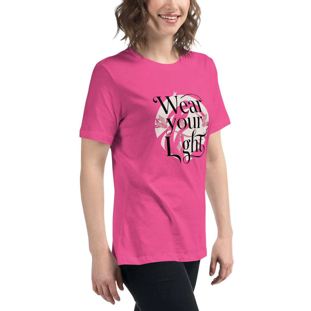 Women's Relaxed T-Shirt | Wear Your Light Women's t-shirt AwRans Clothing womens-relaxed-t-shirt-berry-right-front-67a40a271adf3