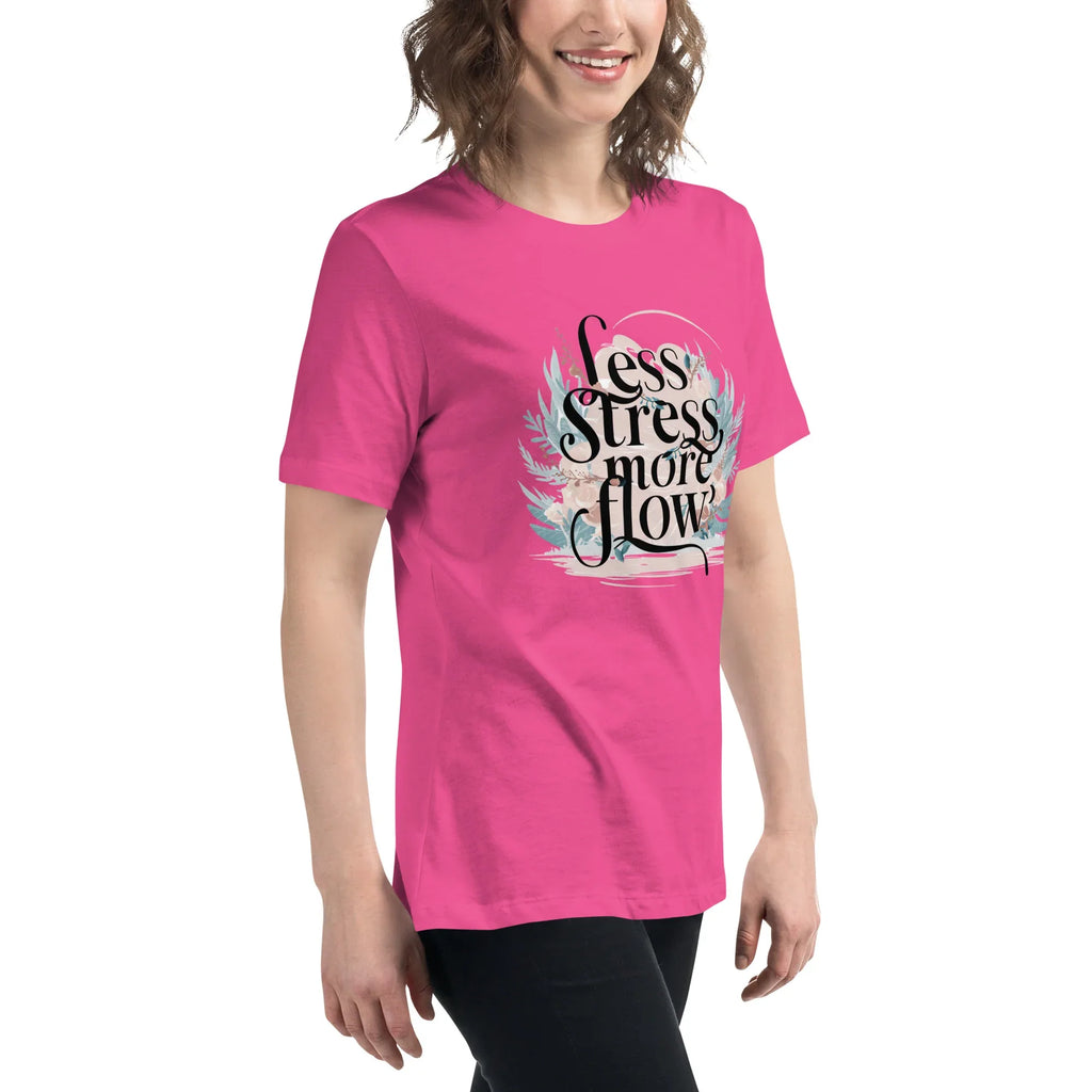 Women's Relaxed T-Shirt | Less Stress More Flow Women's t-shirt AwRans Clothing womens-relaxed-t-shirt-berry-right-front-67a40a8aec5d7