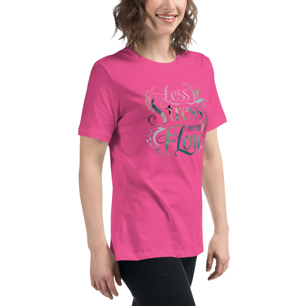 Women's Relaxed T-Shirt | Less Stress More Flow Women's t-shirt AwRans Clothing womens-relaxed-t-shirt-berry-right-front-67a40c210603d