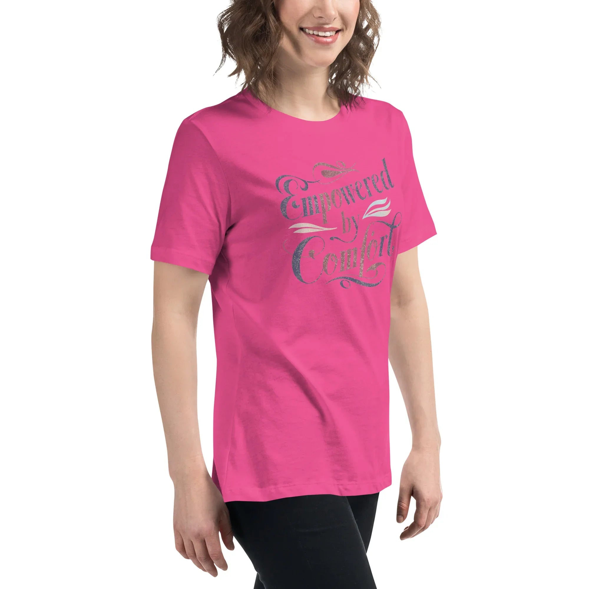 Women's Relaxed T-Shirt | Empowered By Comfort Women's t-shirt AwRans Clothing womens-relaxed-t-shirt-berry-right-front-67a40e9d7f67c