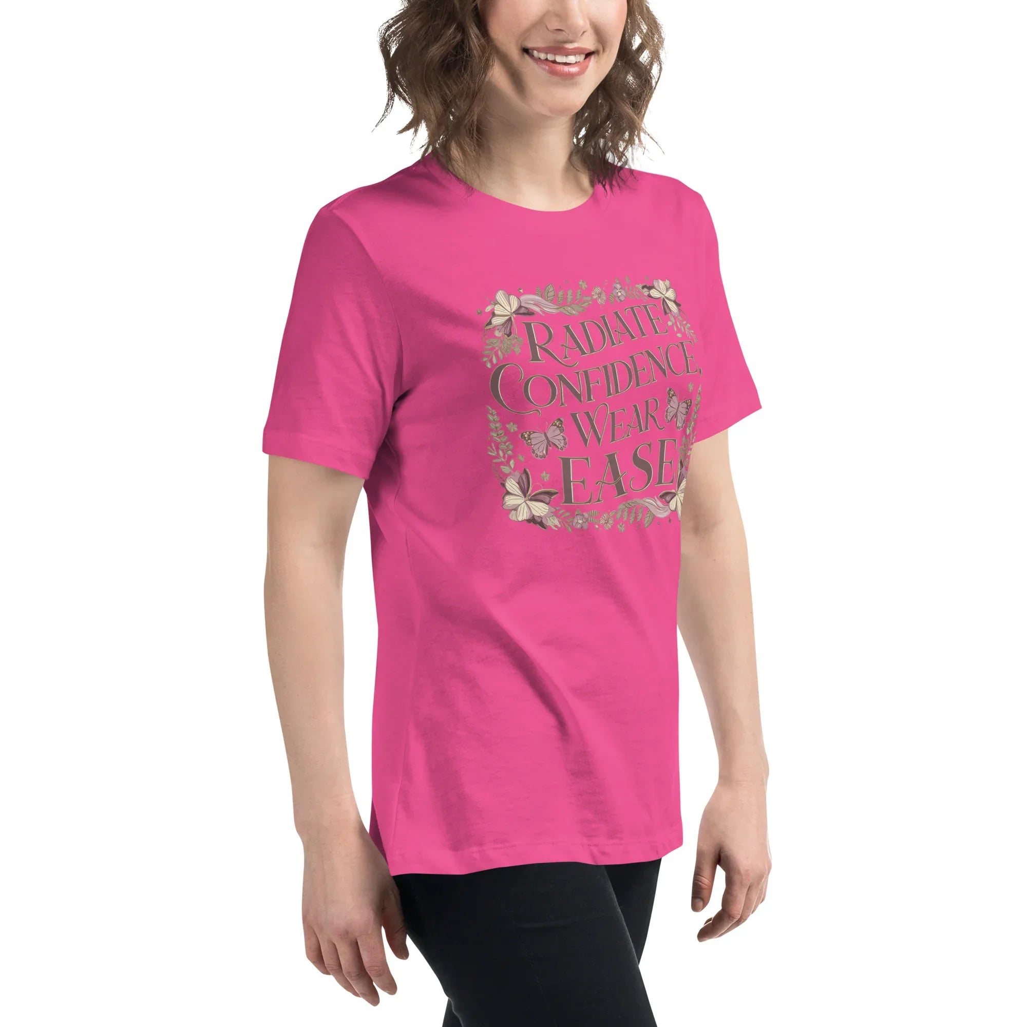Women's Relaxed T-Shirt | Radiate Confidence Ease Women's t-shirt AwRans Clothing womens-relaxed-t-shirt-berry-right-front-67a40ed85ea11