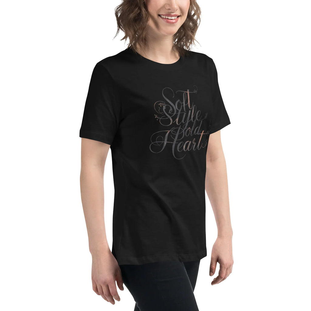 Women's Relaxed T-Shirt | Soft Style Heart Women's t-shirt AwRans Clothing womens-relaxed-t-shirt-black-right-front-67a40d0354c15