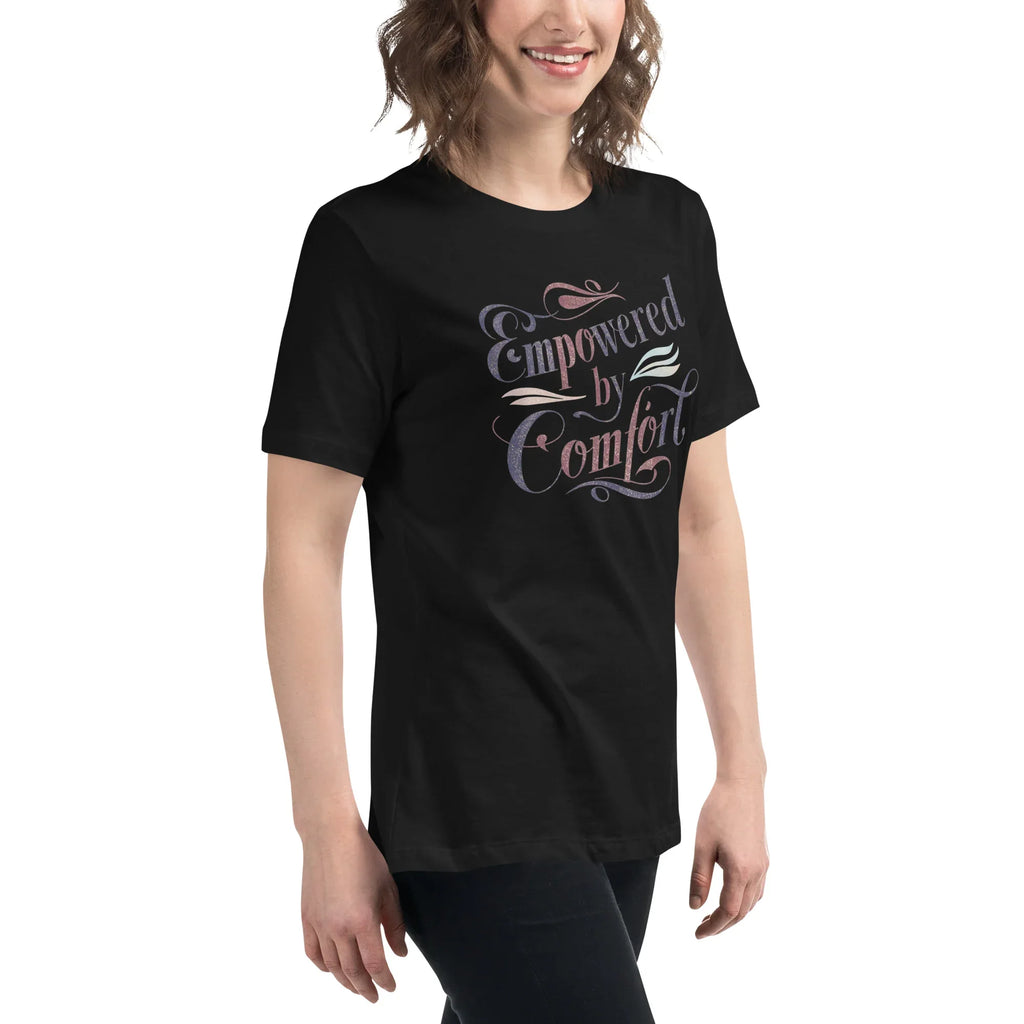 Women's Relaxed T-Shirt | Empowered By Comfort Women's t-shirt AwRans Clothing womens-relaxed-t-shirt-black-right-front-67a40e9d6f971