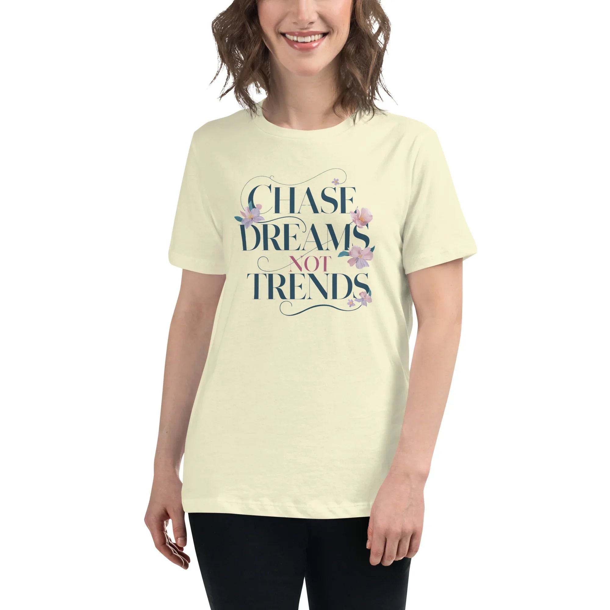 Women's Relaxed T-Shirt | Chase Dreams Not Trends Citron Women's t-shirt AwRans Clothing womens-relaxed-t-shirt-citron-front-67a40bf62da3c