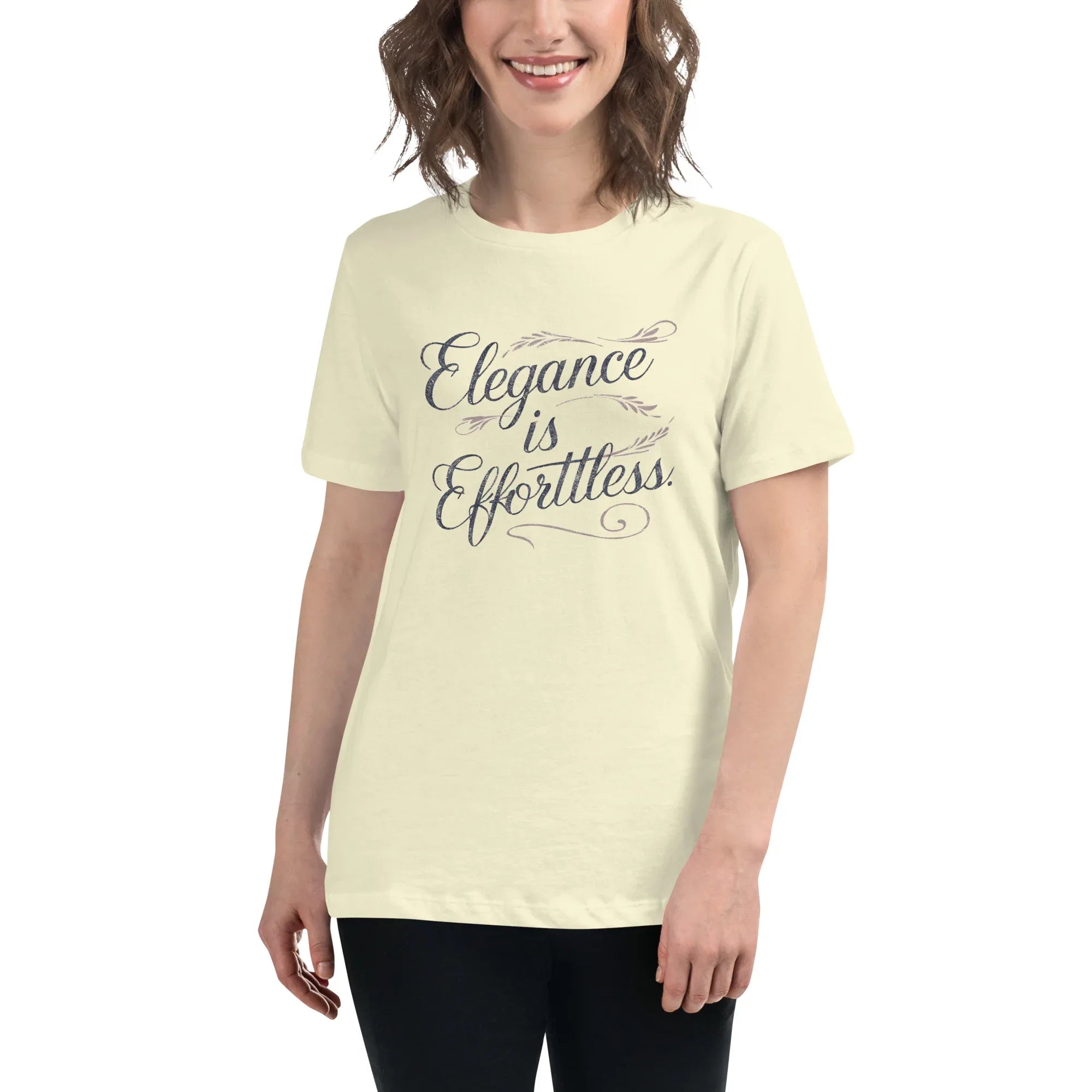 Women's Relaxed T-Shirt | Elegance Is Effortless Citron Women's t-shirt AwRans Clothing womens-relaxed-t-shirt-citron-front-67a40dcd7bf6b