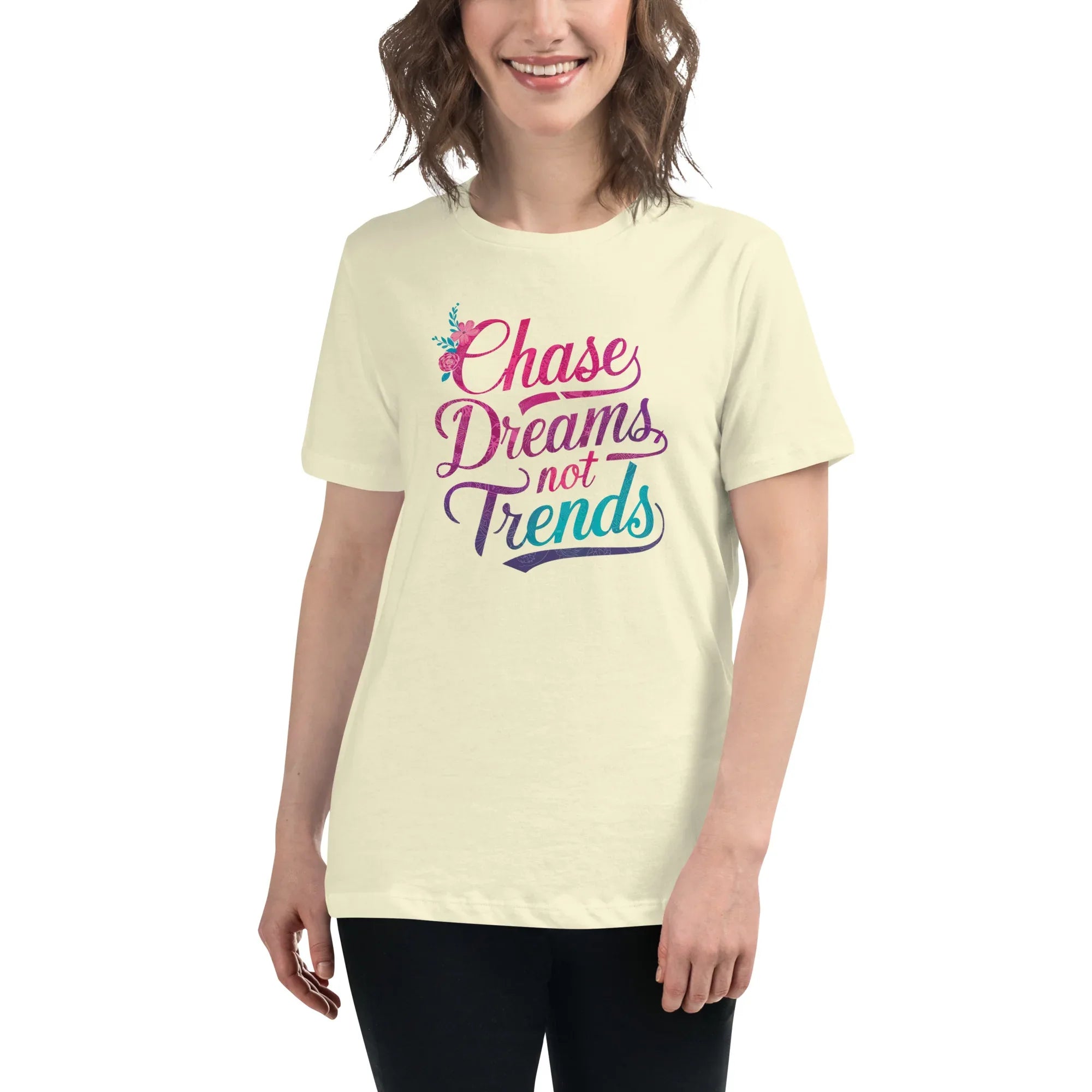 Women's Relaxed T-Shirt | Chase Dreams Not Trends Citron Women's t-shirt AwRans Clothing womens-relaxed-t-shirt-citron-front-67a40e0076fba