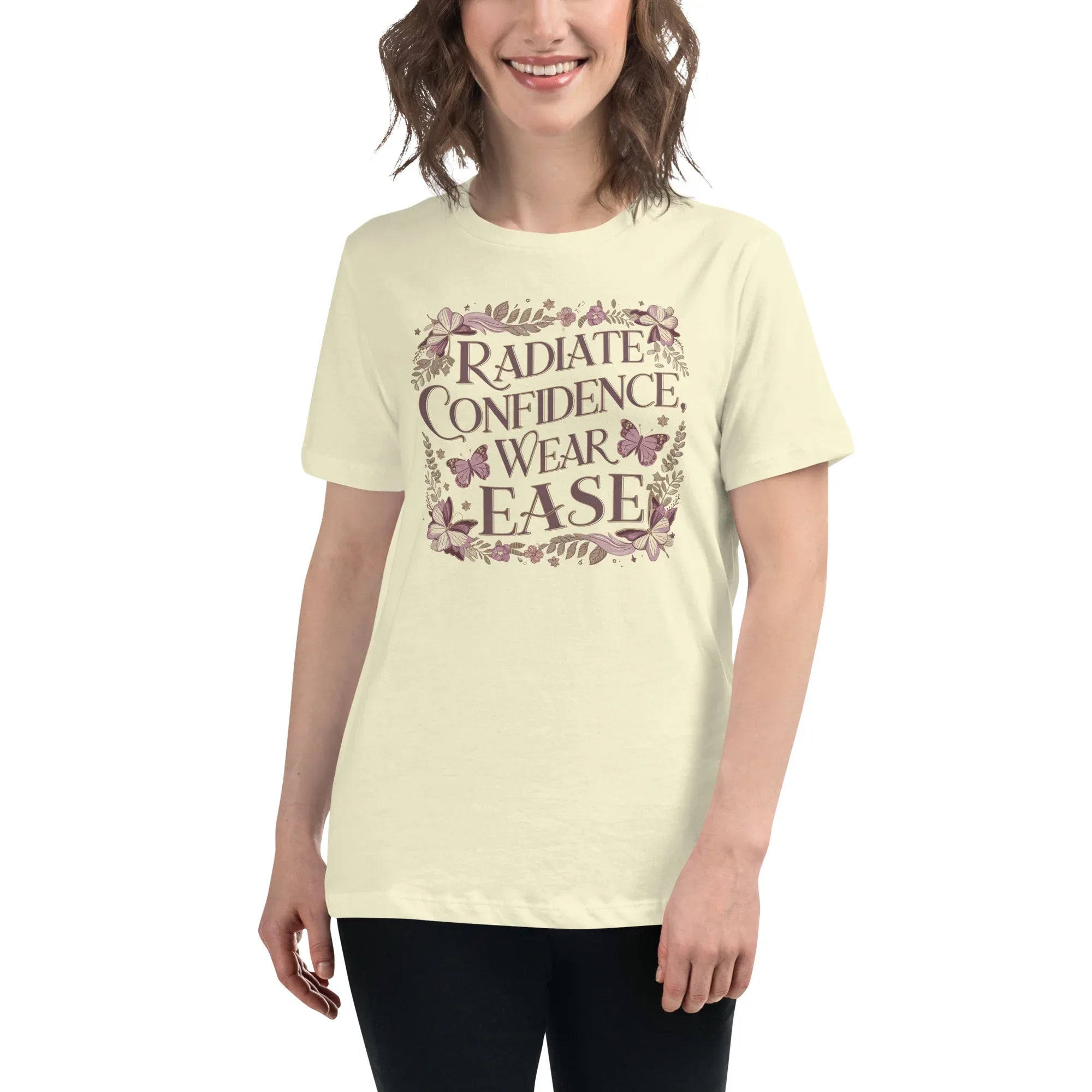 Women's Relaxed T-Shirt | Radiate Confidence Ease Citron Women's t-shirt AwRans Clothing womens-relaxed-t-shirt-citron-front-67a40ed8c7ac8