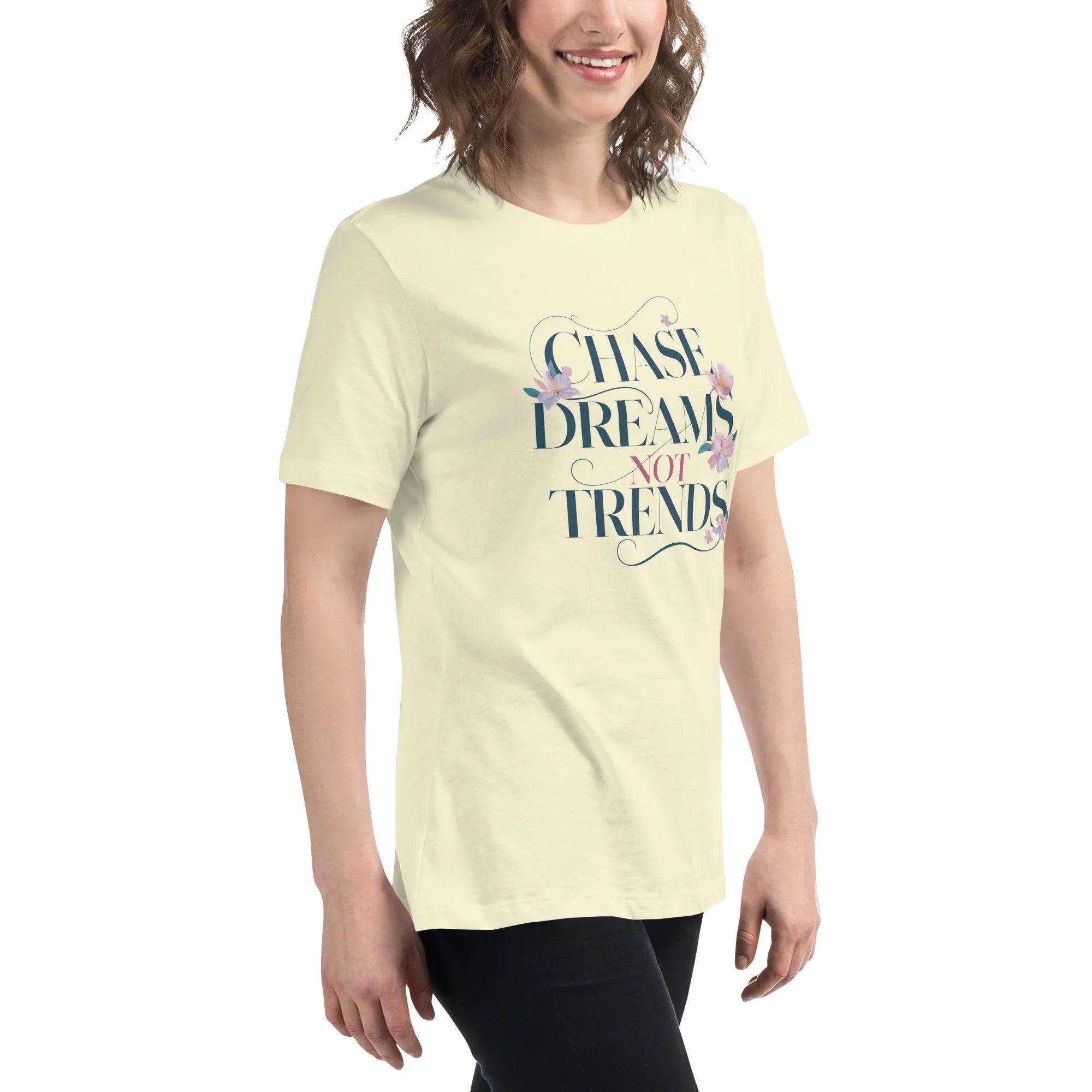 Women's Relaxed T-Shirt | Chase Dreams Not Trends Women's t-shirt AwRans Clothing womens-relaxed-t-shirt-citron-right-front-67a40bf632737