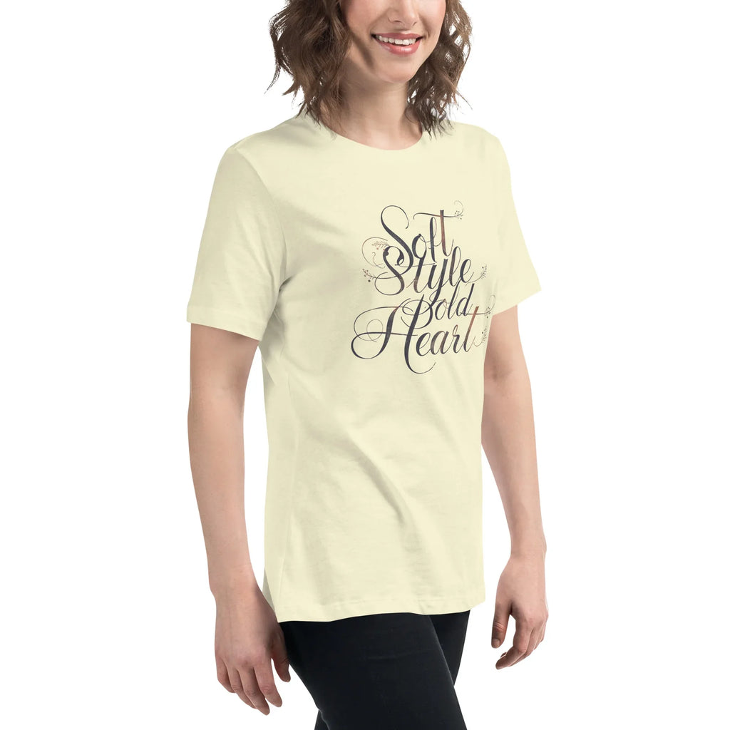 Women's Relaxed T-Shirt | Soft Style Heart Women's t-shirt AwRans Clothing womens-relaxed-t-shirt-citron-right-front-67a40d03c84b6