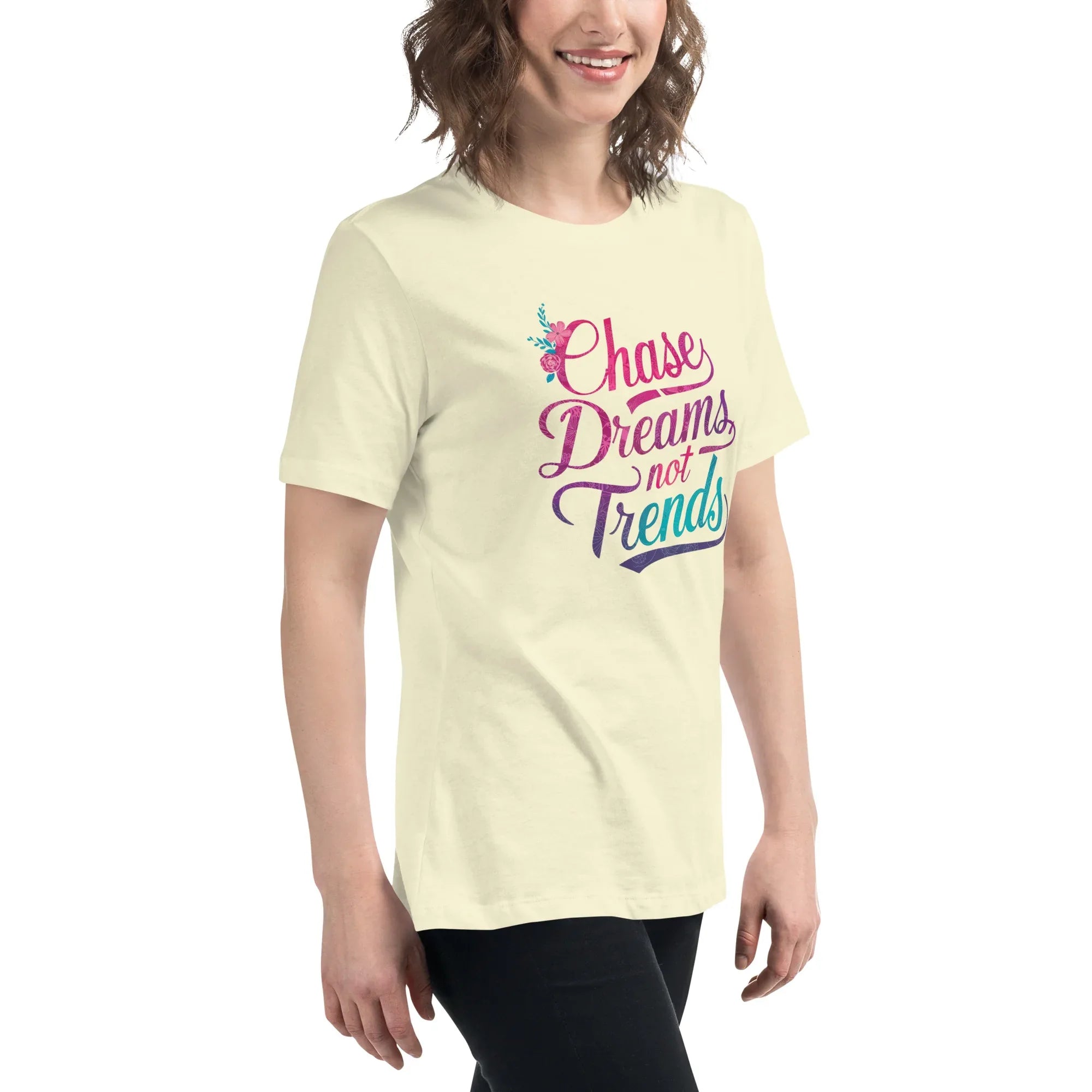 Women's Relaxed T-Shirt | Chase Dreams Not Trends Women's t-shirt AwRans Clothing womens-relaxed-t-shirt-citron-right-front-67a40e007bb64