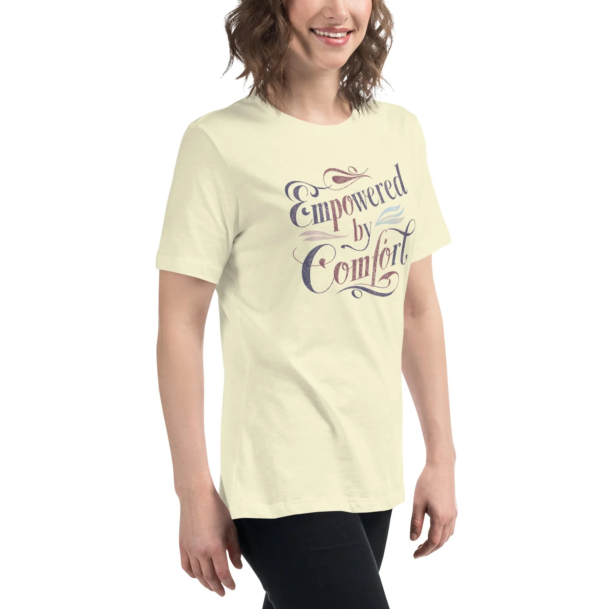 Women's Relaxed T-Shirt | Empowered By Comfort Women's t-shirt AwRans Clothing womens-relaxed-t-shirt-citron-right-front-67a40e9de26d0