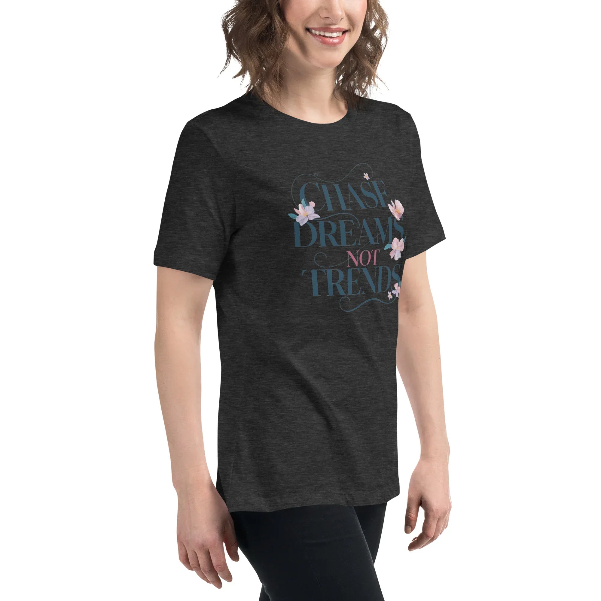 Women's Relaxed T-Shirt | Chase Dreams Not Trends Women's t-shirt AwRans Clothing womens-relaxed-t-shirt-dark-grey-heather-right-front-67a40bf5bad9e