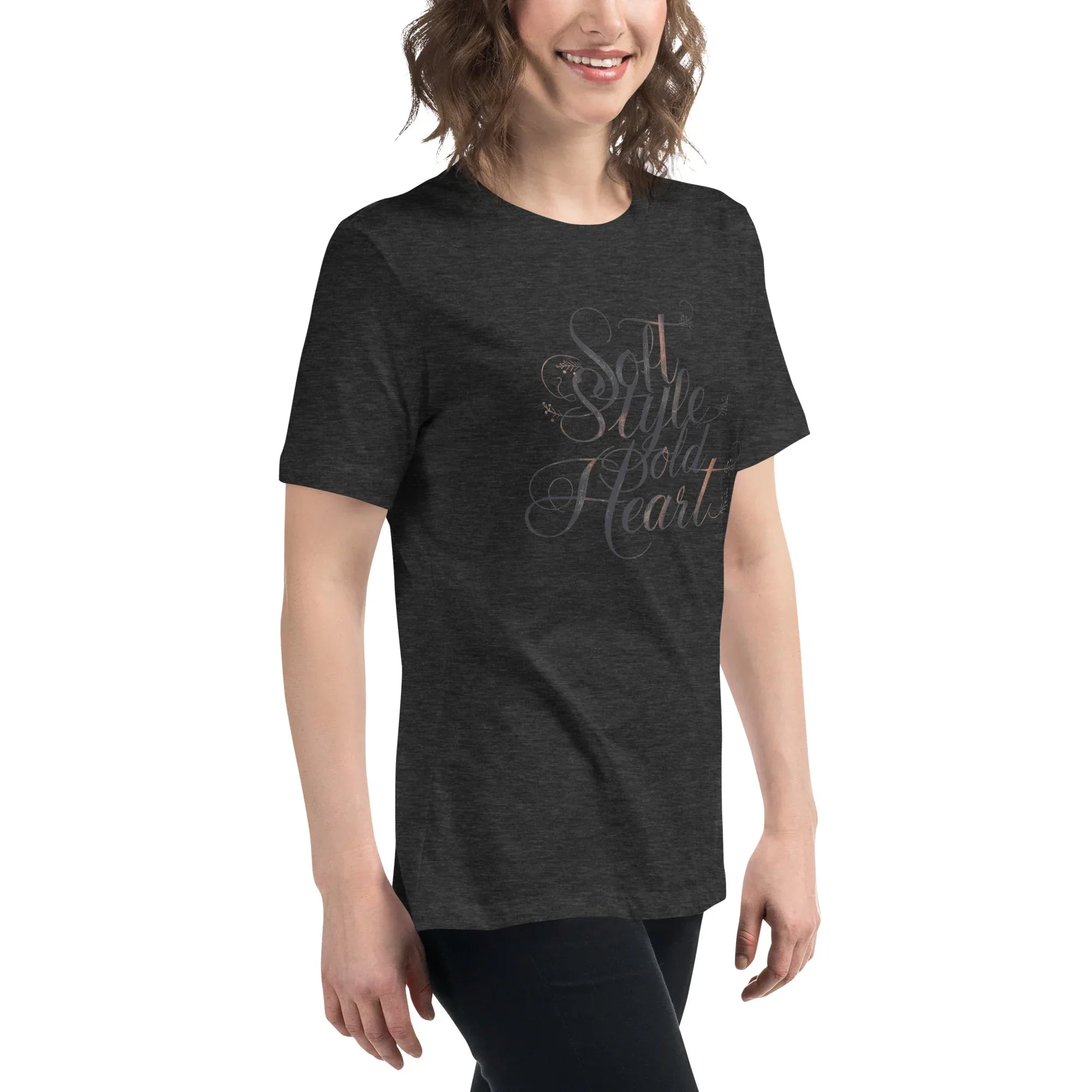 Women's Relaxed T-Shirt | Soft Style Heart Women's t-shirt AwRans Clothing womens-relaxed-t-shirt-dark-grey-heather-right-front-67a40d035760c