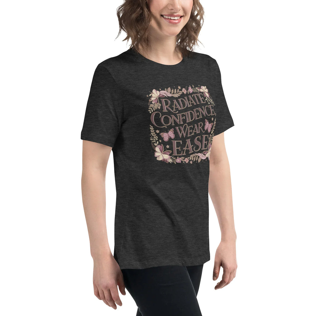 Women's Relaxed T-Shirt | Radiate Confidence Ease Women's t-shirt AwRans Clothing womens-relaxed-t-shirt-dark-grey-heather-right-front-67a40ed84ed4a