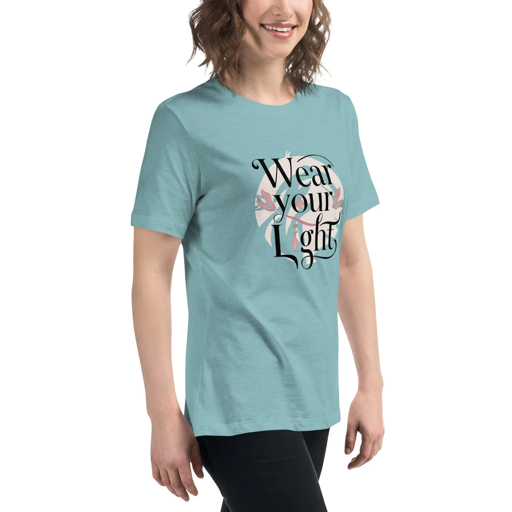 Women's Relaxed T-Shirt | Wear Your Light Women's t-shirt AwRans Clothing womens-relaxed-t-shirt-heather-blue-lagoon-right-front-67a40a272ed3b