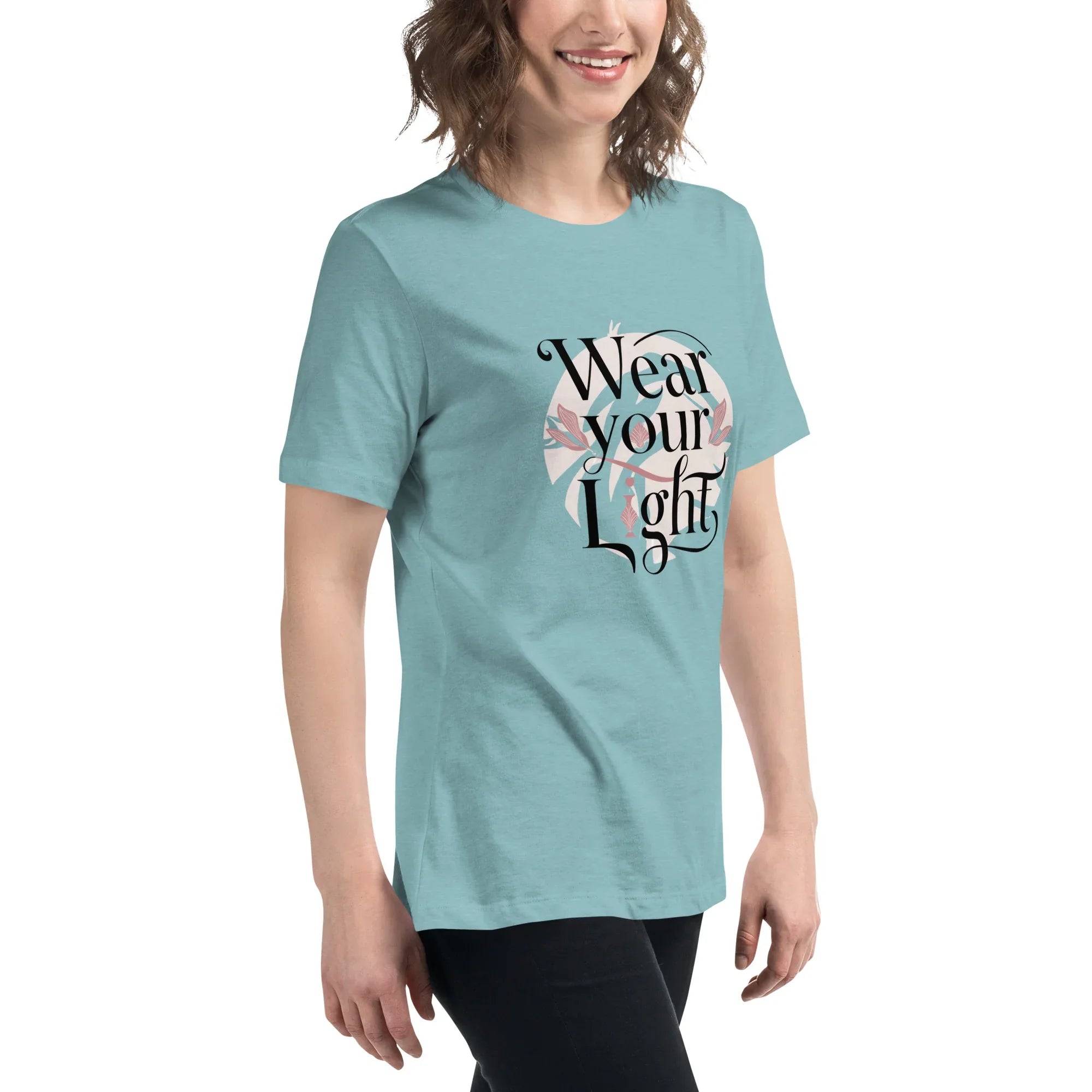 Women's Relaxed T-Shirt | Wear Your Light Women's t-shirt AwRans Clothing womens-relaxed-t-shirt-heather-blue-lagoon-right-front-67a40a272ed3b
