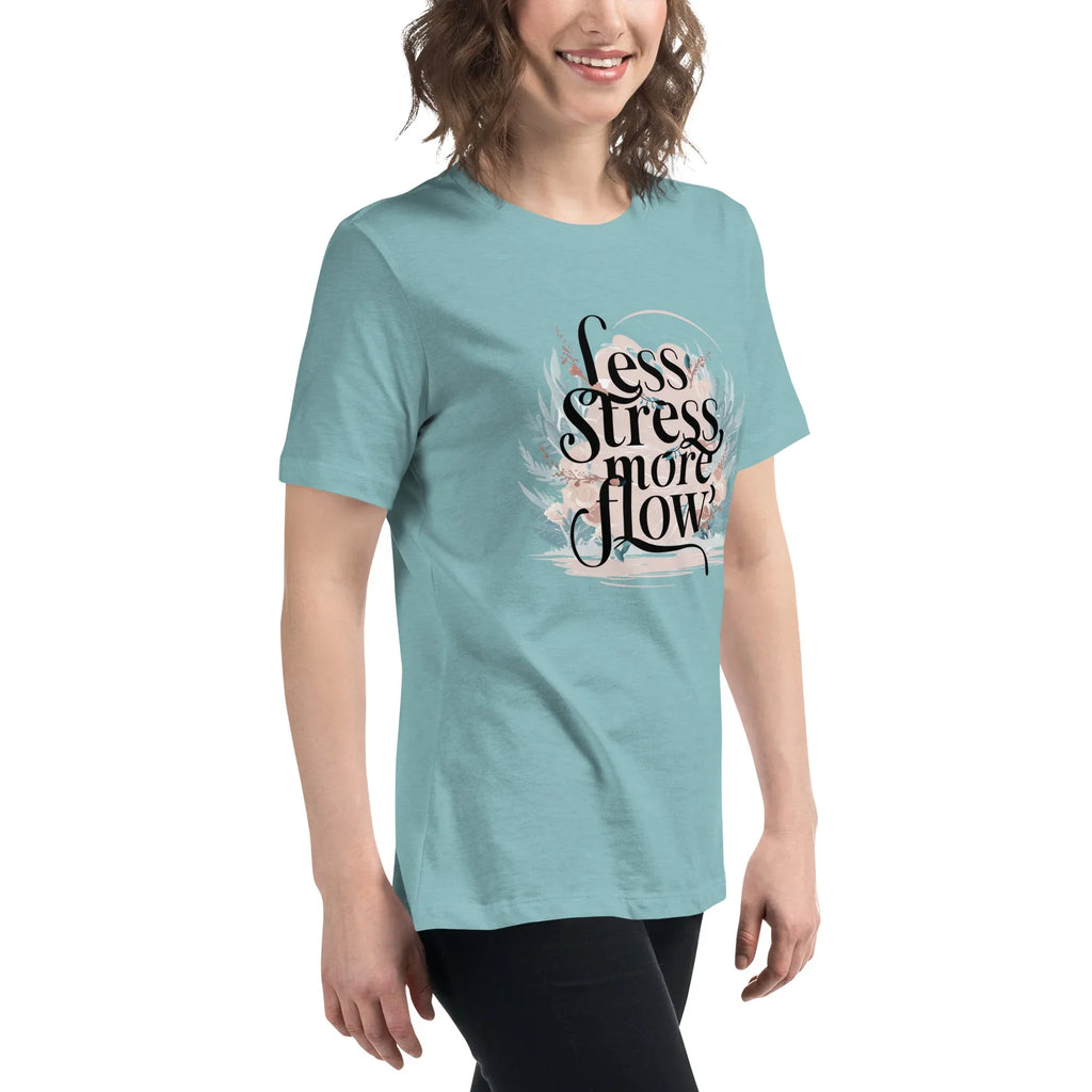 Women's Relaxed T-Shirt | Less Stress More Flow Women's t-shirt AwRans Clothing womens-relaxed-t-shirt-heather-blue-lagoon-right-front-67a40a8b137b7