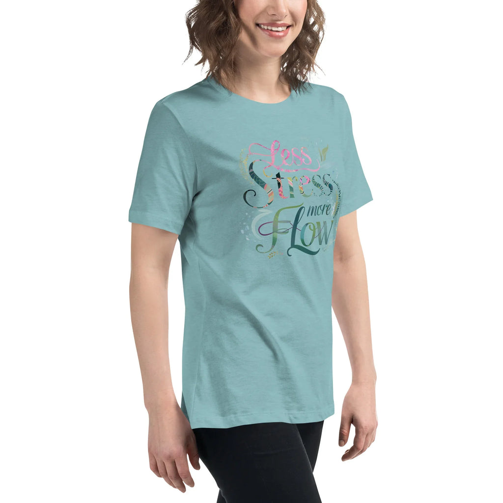 Women's Relaxed T-Shirt | Less Stress More Flow Women's t-shirt AwRans Clothing womens-relaxed-t-shirt-heather-blue-lagoon-right-front-67a40c211e6d0