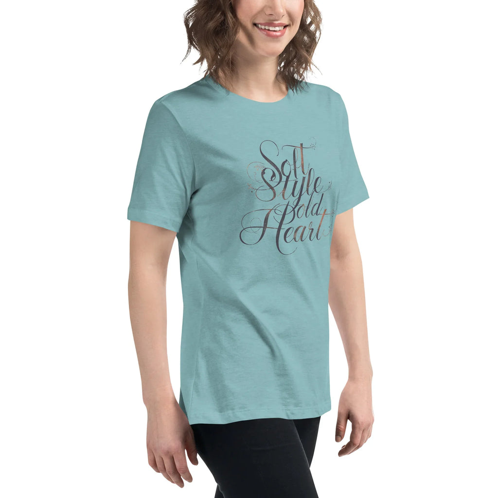 Women's Relaxed T-Shirt | Soft Style Heart Women's t-shirt AwRans Clothing womens-relaxed-t-shirt-heather-blue-lagoon-right-front-67a40d03826d9