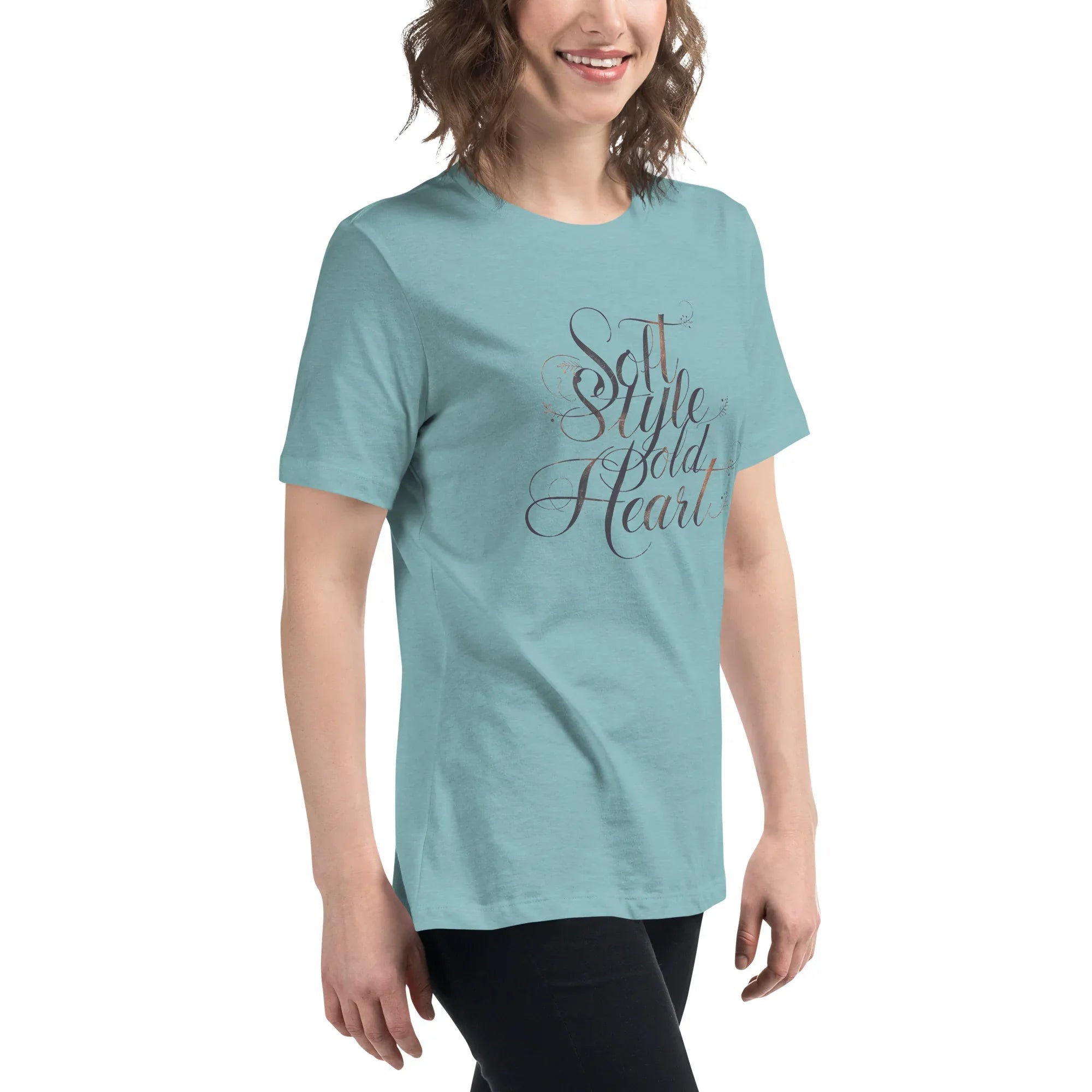 Women's Relaxed T-Shirt | Soft Style Heart Women's t-shirt AwRans Clothing womens-relaxed-t-shirt-heather-blue-lagoon-right-front-67a40d03826d9