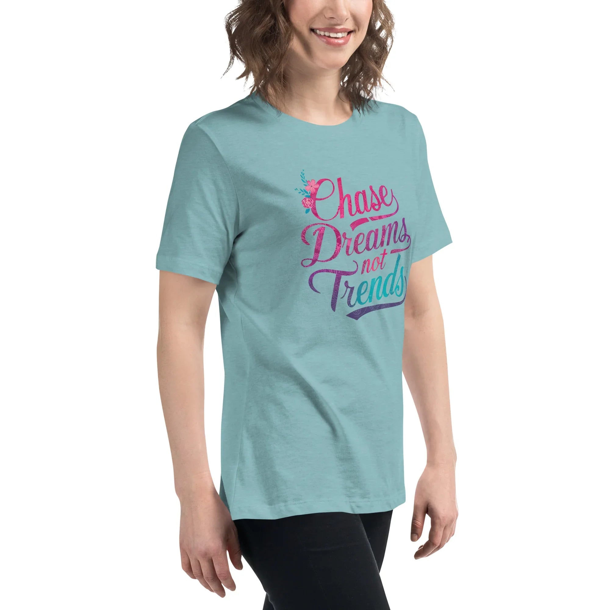 Women's Relaxed T-Shirt | Chase Dreams Not Trends Women's t-shirt AwRans Clothing womens-relaxed-t-shirt-heather-blue-lagoon-right-front-67a40e002e6ff