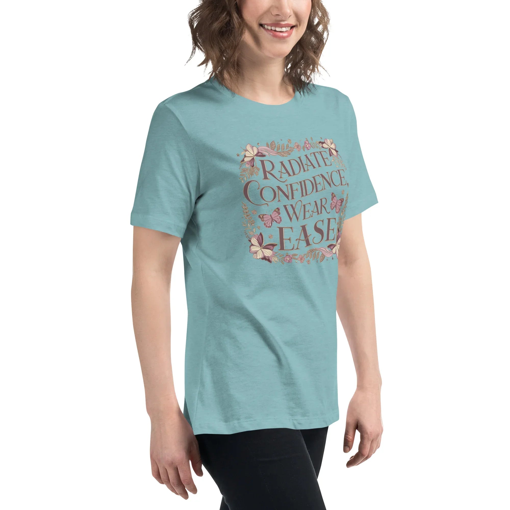 Women's Relaxed T-Shirt | Radiate Confidence Ease Women's t-shirt AwRans Clothing womens-relaxed-t-shirt-heather-blue-lagoon-right-front-67a40ed873237