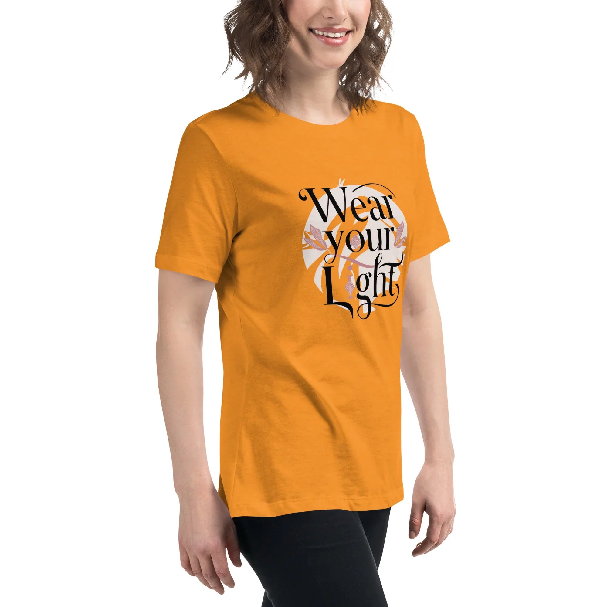 Women's Relaxed T-Shirt | Wear Your Light Women's t-shirt AwRans Clothing womens-relaxed-t-shirt-heather-marmalade-right-front-67a40a272749f
