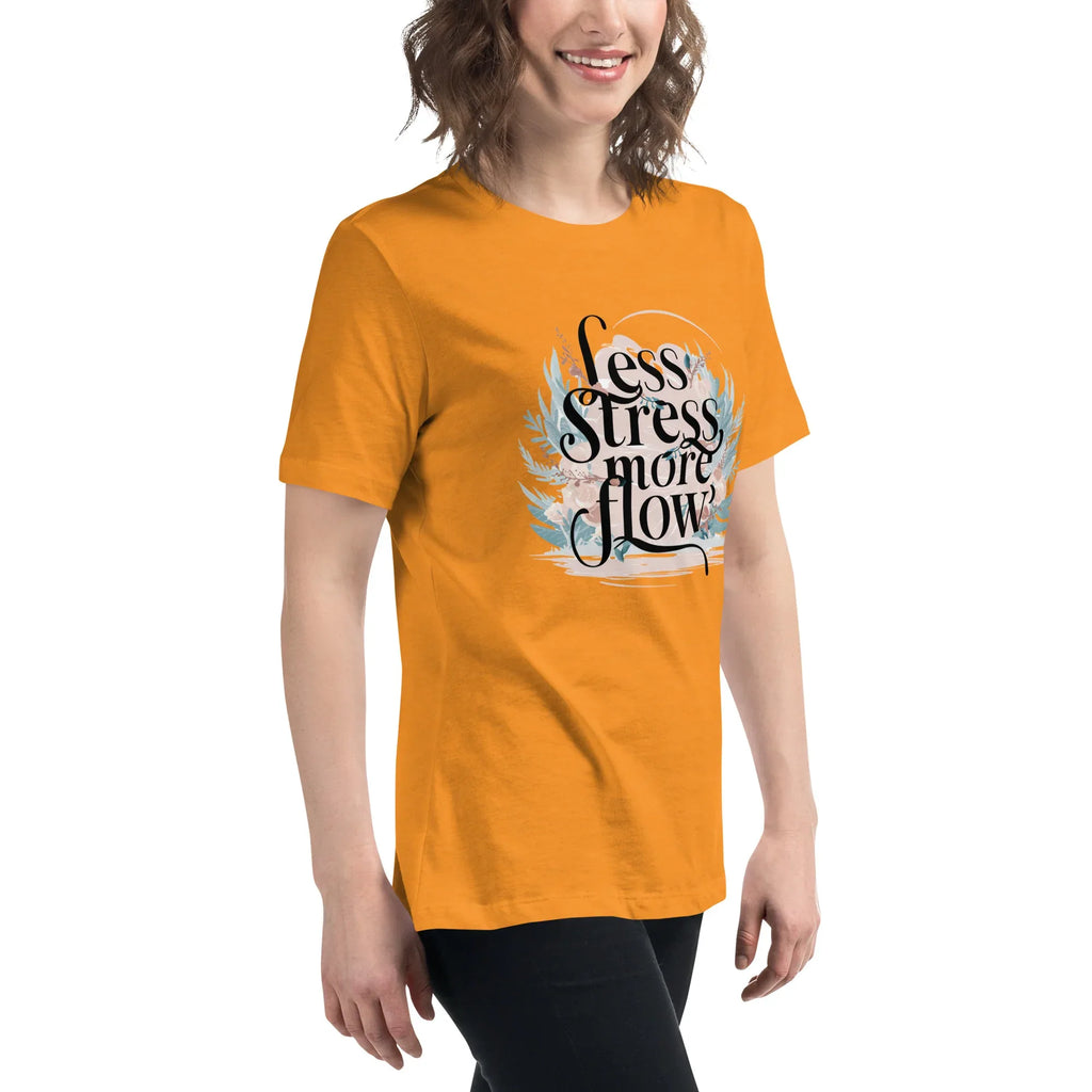 Women's Relaxed T-Shirt | Less Stress More Flow Women's t-shirt AwRans Clothing womens-relaxed-t-shirt-heather-marmalade-right-front-67a40a8b0857e