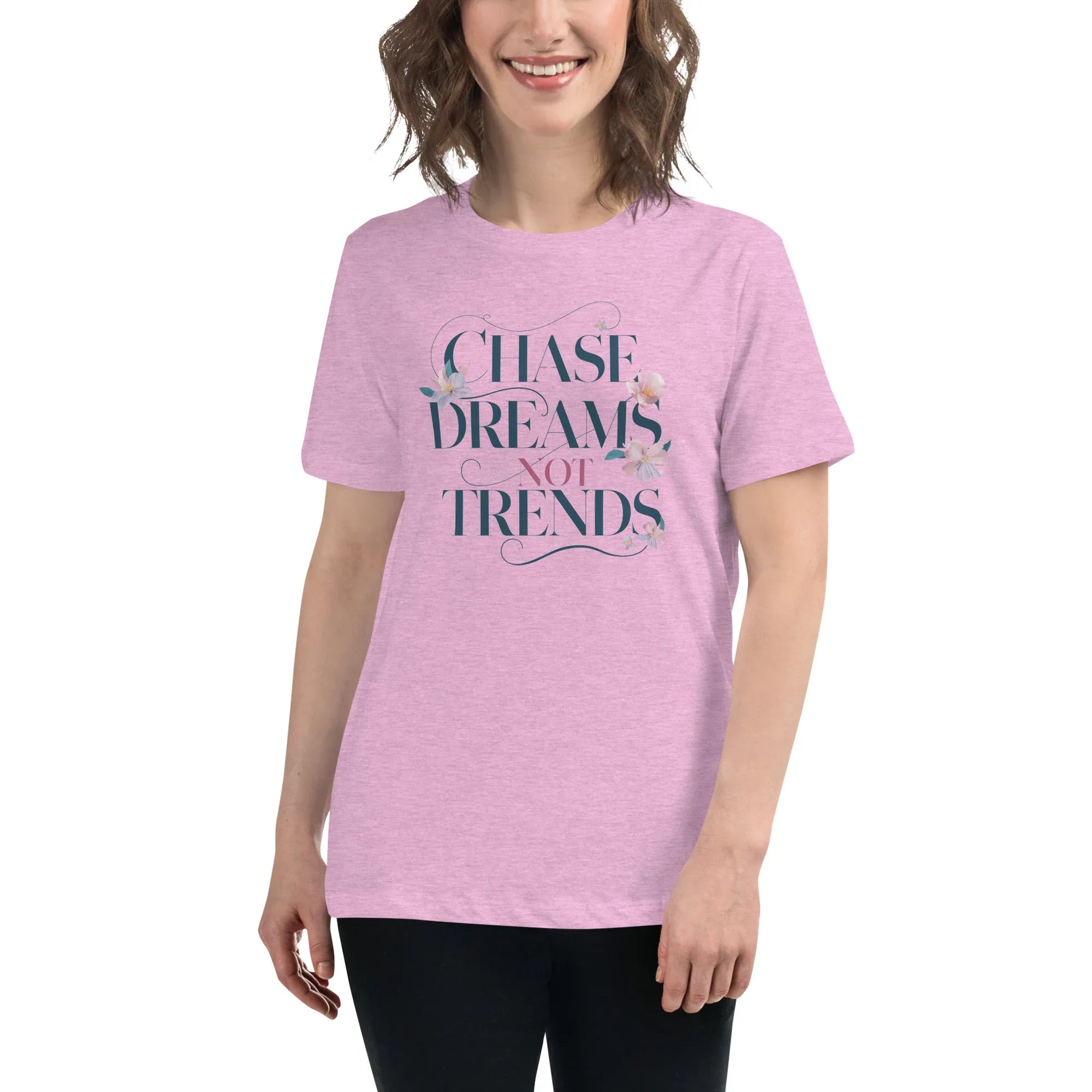 Women's Relaxed T-Shirt | Chase Dreams Not Trends Heather Prism Lilac Women's t-shirt AwRans Clothing womens-relaxed-t-shirt-heather-prism-lilac-front-67a40bf604b5d