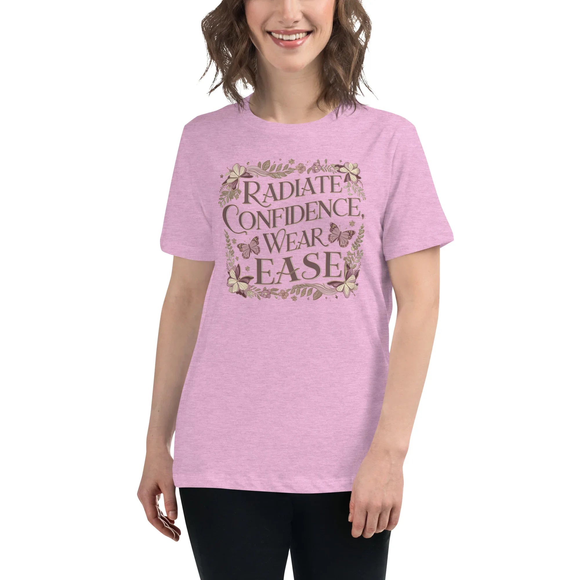 Women's Relaxed T-Shirt | Radiate Confidence Ease Heather Prism Lilac Women's t-shirt AwRans Clothing womens-relaxed-t-shirt-heather-prism-lilac-front-67a40ed897eaf
