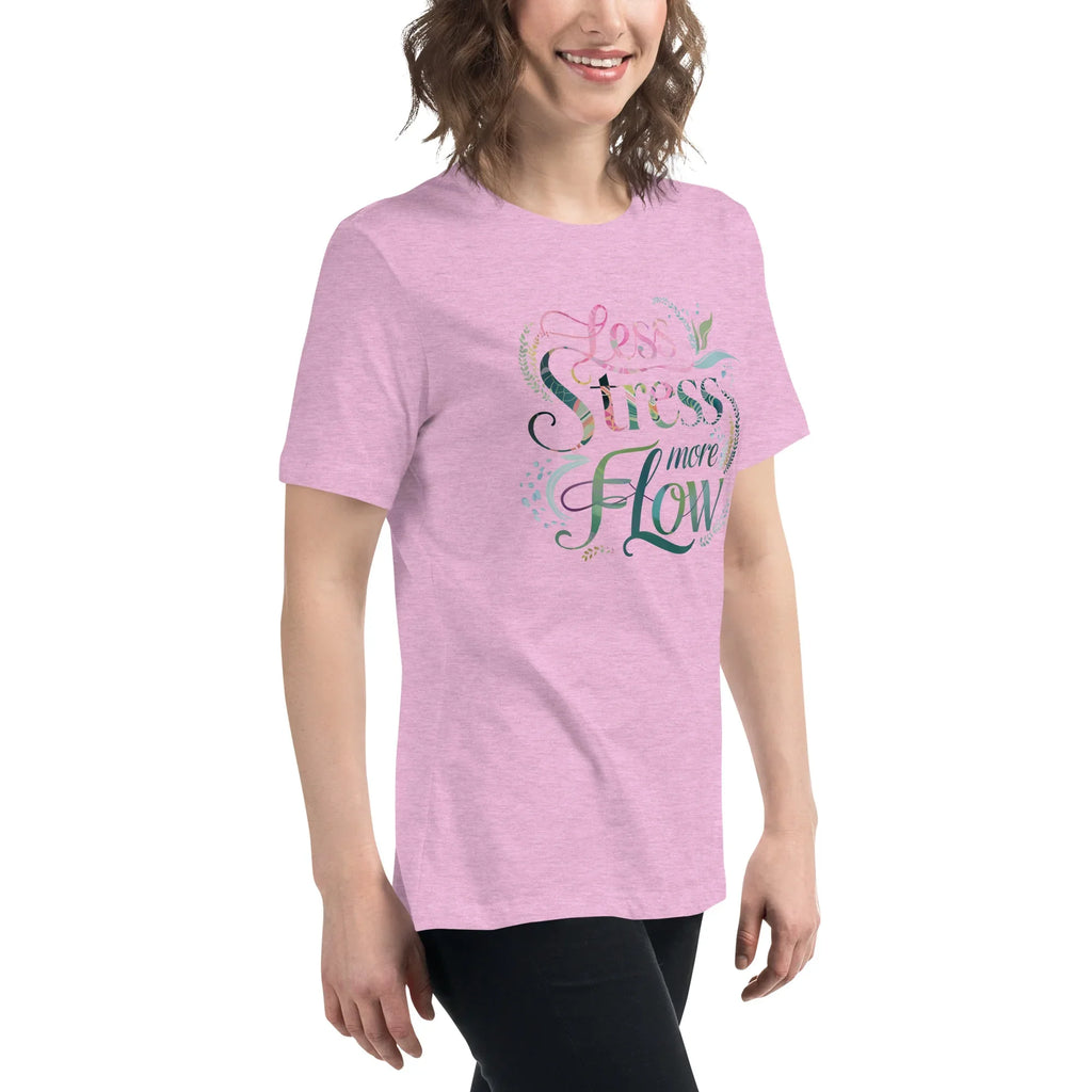 Women's Relaxed T-Shirt | Less Stress More Flow Women's t-shirt AwRans Clothing womens-relaxed-t-shirt-heather-prism-lilac-right-front-67a40c21409a2