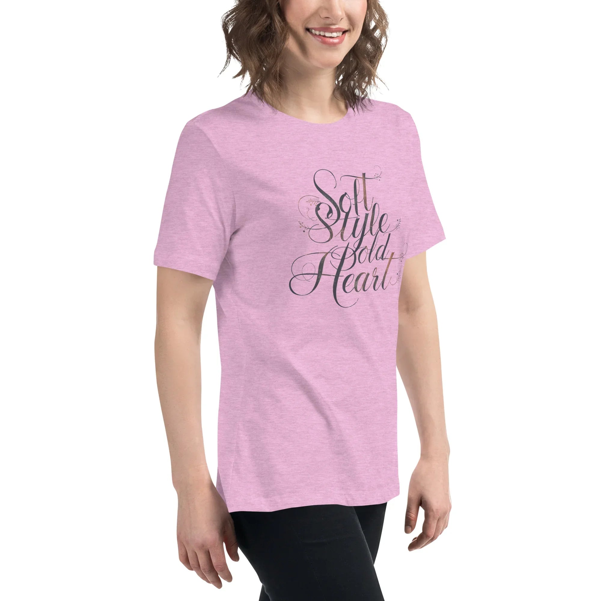 Women's Relaxed T-Shirt | Soft Style Heart Women's t-shirt AwRans Clothing womens-relaxed-t-shirt-heather-prism-lilac-right-front-67a40d03a1e69