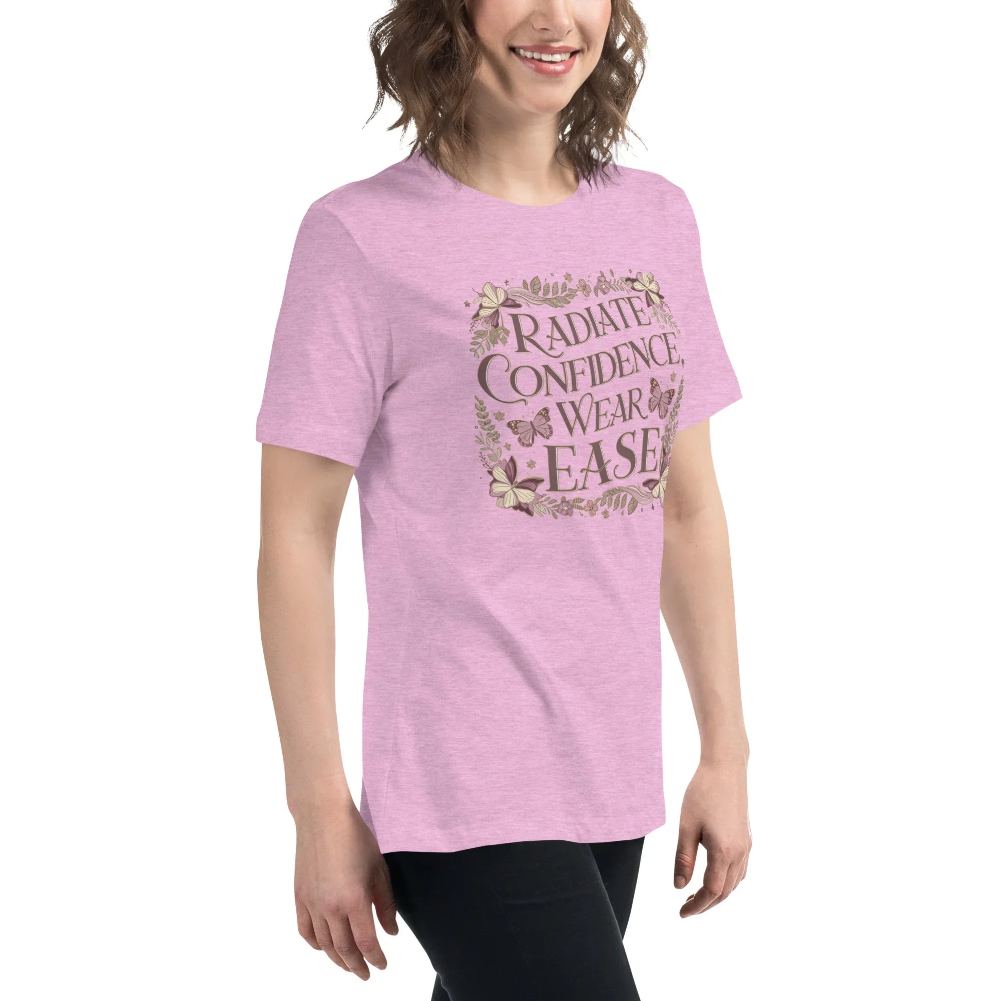 Women's Relaxed T-Shirt | Radiate Confidence Ease Women's t-shirt AwRans Clothing womens-relaxed-t-shirt-heather-prism-lilac-right-front-67a40ed89ea06
