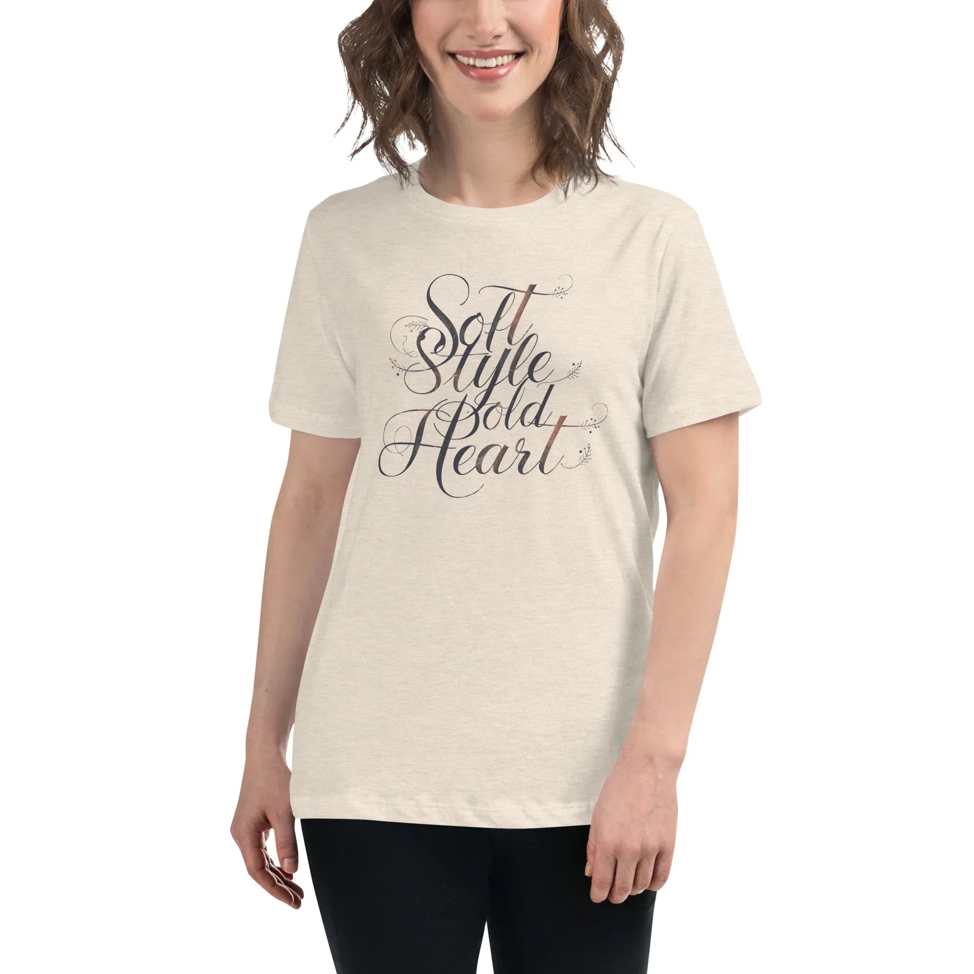 Women's Relaxed T-Shirt | Soft Style Heart Heather Prism Natural Women's t-shirt AwRans Clothing womens-relaxed-t-shirt-heather-prism-natural-front-67a40d03b7011