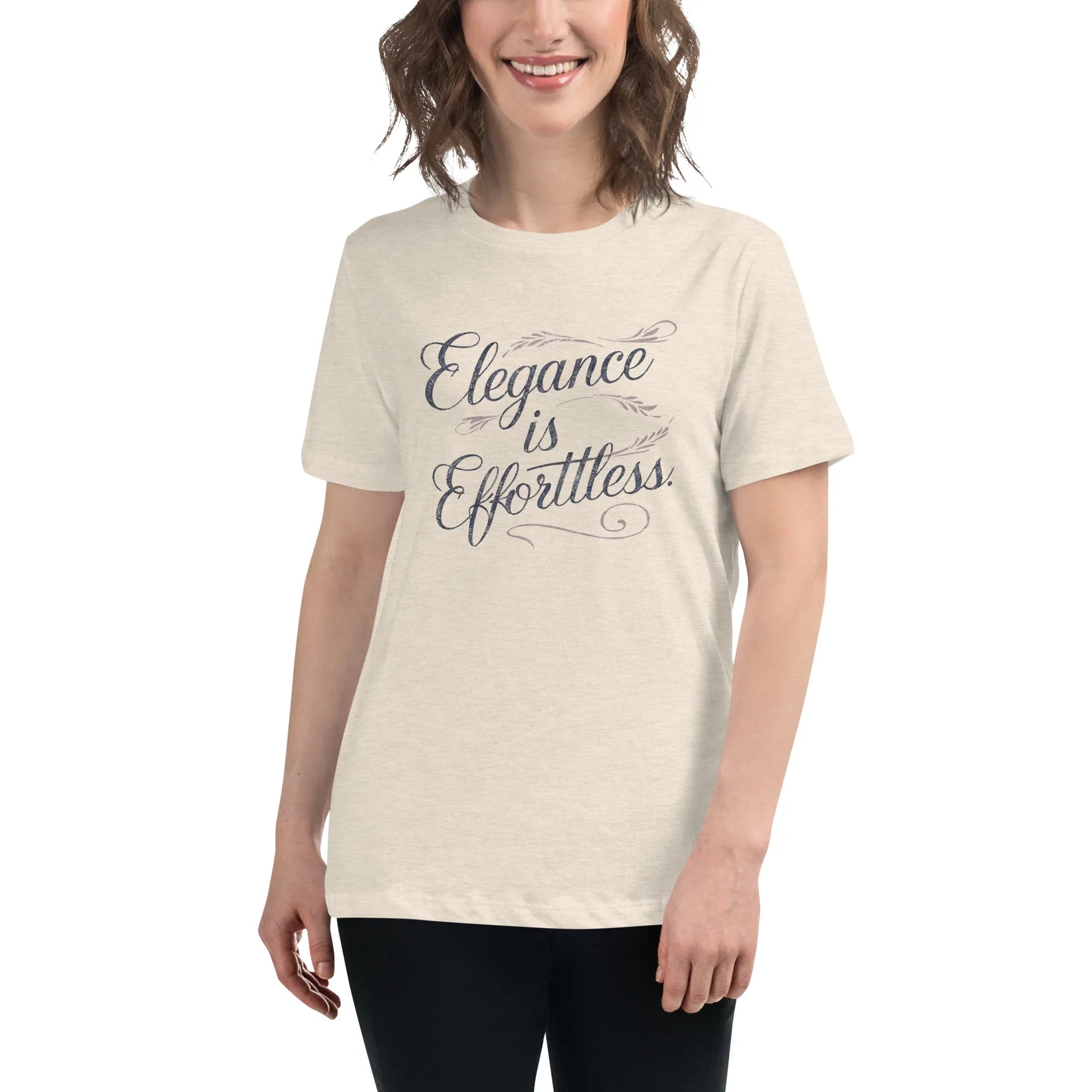 Women's Relaxed T-Shirt | Elegance Is Effortless Heather Prism Natural Women's t-shirt AwRans Clothing womens-relaxed-t-shirt-heather-prism-natural-front-67a40dcd6de8c