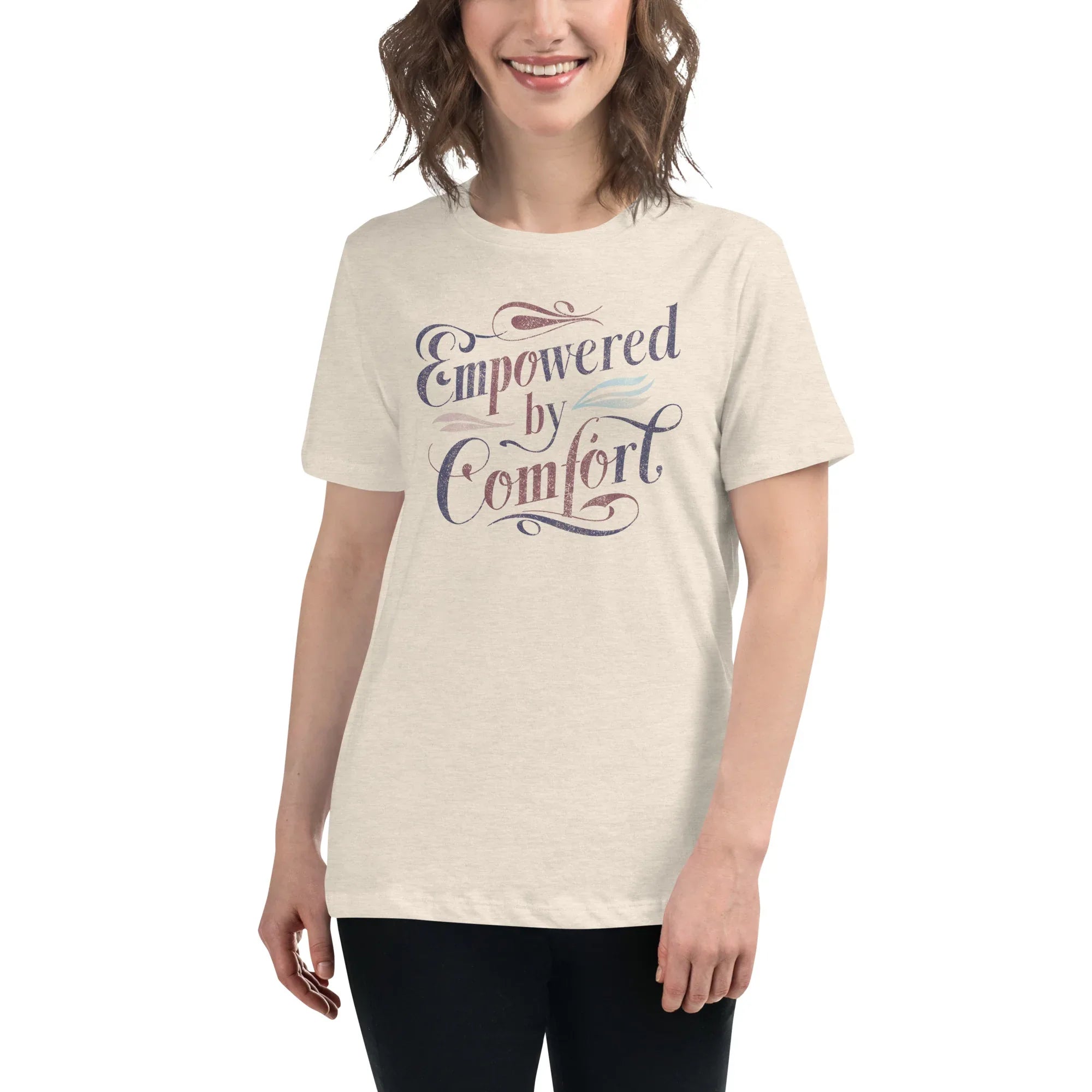 Women's Relaxed T-Shirt | Empowered By Comfort Heather Prism Natural Women's t-shirt AwRans Clothing womens-relaxed-t-shirt-heather-prism-natural-front-67a40e9dd0800
