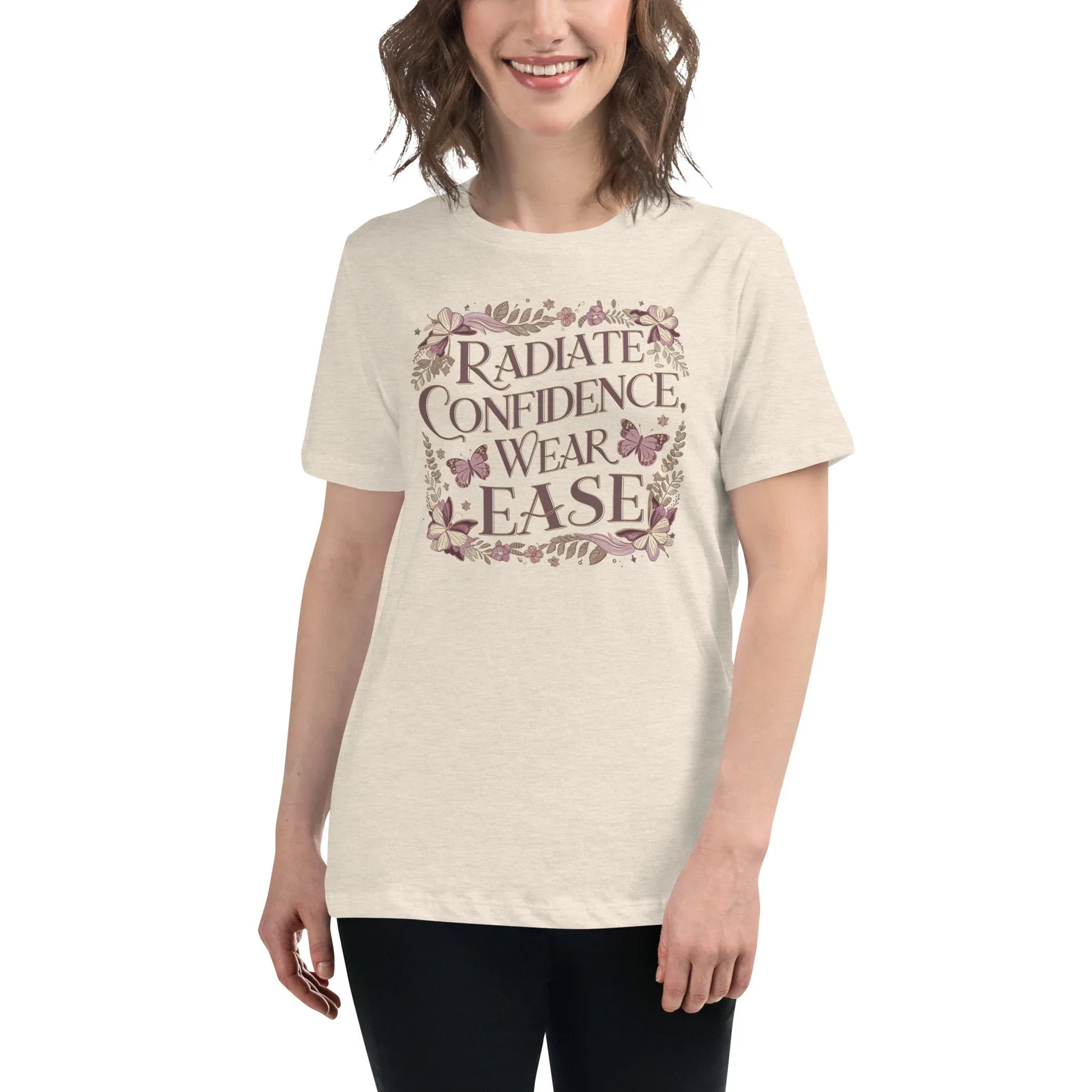 Women's Relaxed T-Shirt | Radiate Confidence Ease Heather Prism Natural Women's t-shirt AwRans Clothing womens-relaxed-t-shirt-heather-prism-natural-front-67a40ed8b765e