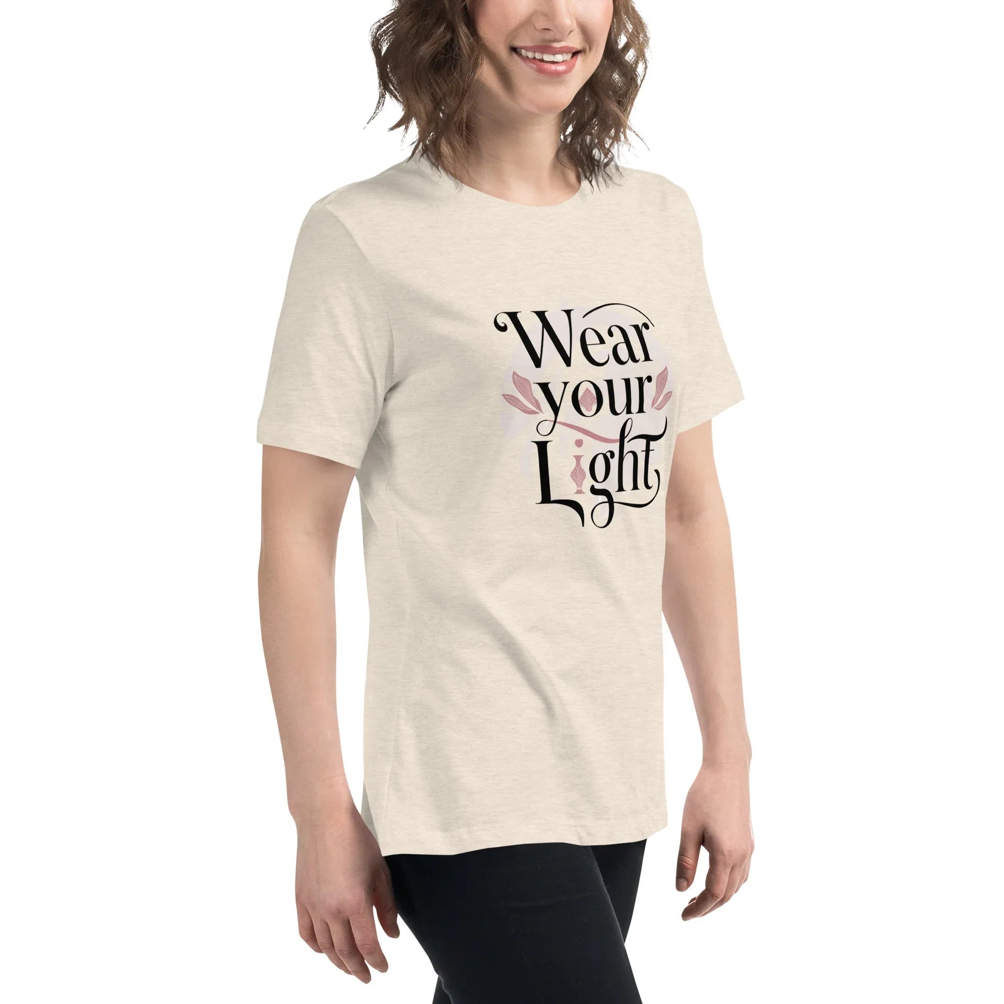 Women's Relaxed T-Shirt | Wear Your Light Women's t-shirt AwRans Clothing womens-relaxed-t-shirt-heather-prism-natural-right-front-67a40a277121d