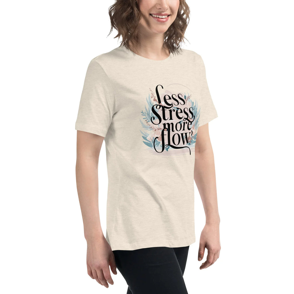 Women's Relaxed T-Shirt | Less Stress More Flow Women's t-shirt AwRans Clothing womens-relaxed-t-shirt-heather-prism-natural-right-front-67a40a8b57809