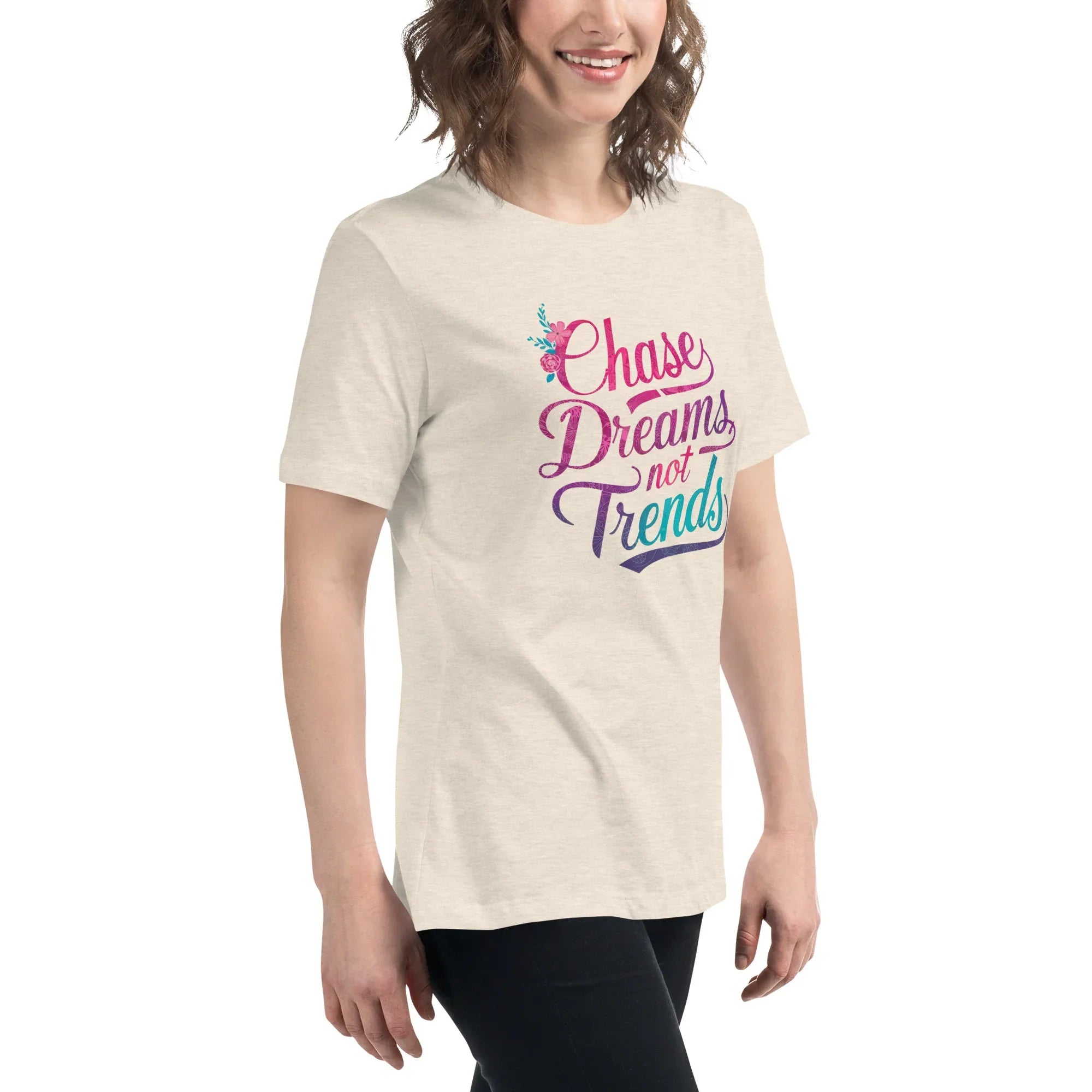 Women's Relaxed T-Shirt | Chase Dreams Not Trends Women's t-shirt AwRans Clothing womens-relaxed-t-shirt-heather-prism-natural-right-front-67a40e006d237