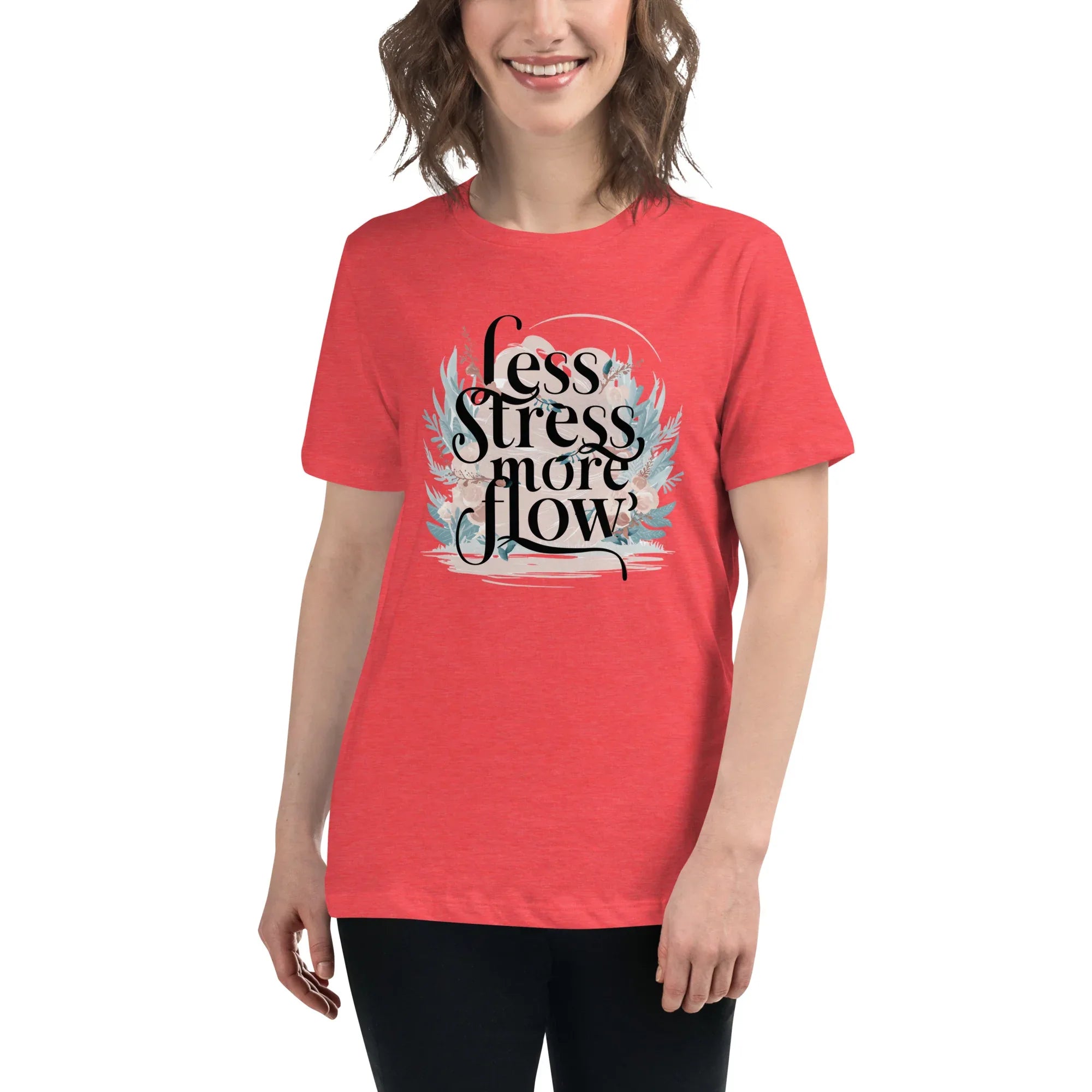 Women's Relaxed T-Shirt | Less Stress More Flow Heather Red Women's t-shirt AwRans Clothing womens-relaxed-t-shirt-heather-red-front-67a40a8ae3f96